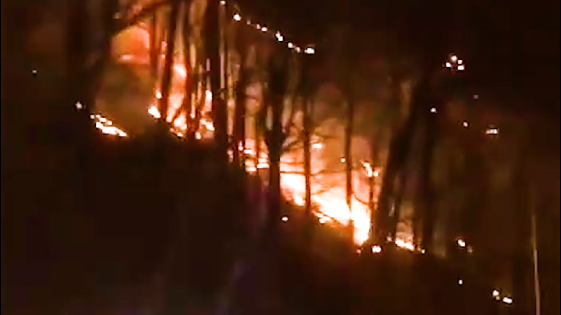 Firefighters are fighting a large fire on the border of New Jersey and Pennsylvania as of Feb. 24. The fire is on Mount Tammany on the New Jersey side of the border.