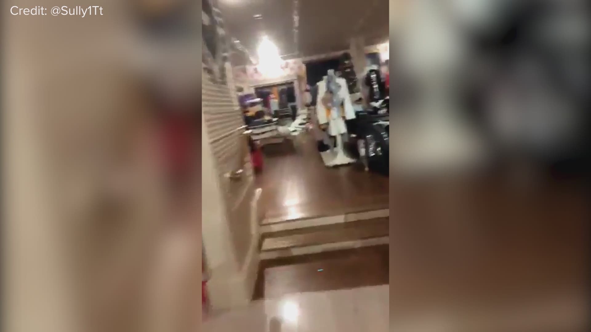 Products fell to the floor and alarms blared inside the Anchorage Fifth Avenue Mall after a 7.0 magnitude earthquake hit the area. (Courtesy: @Sully1Tt)