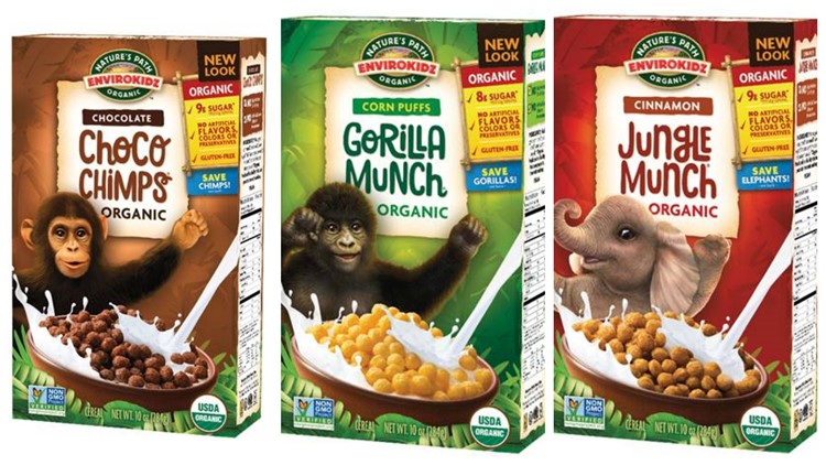 EnviroKidz Choco Chimps, Gorilla Munch and Jungle Munch cereals