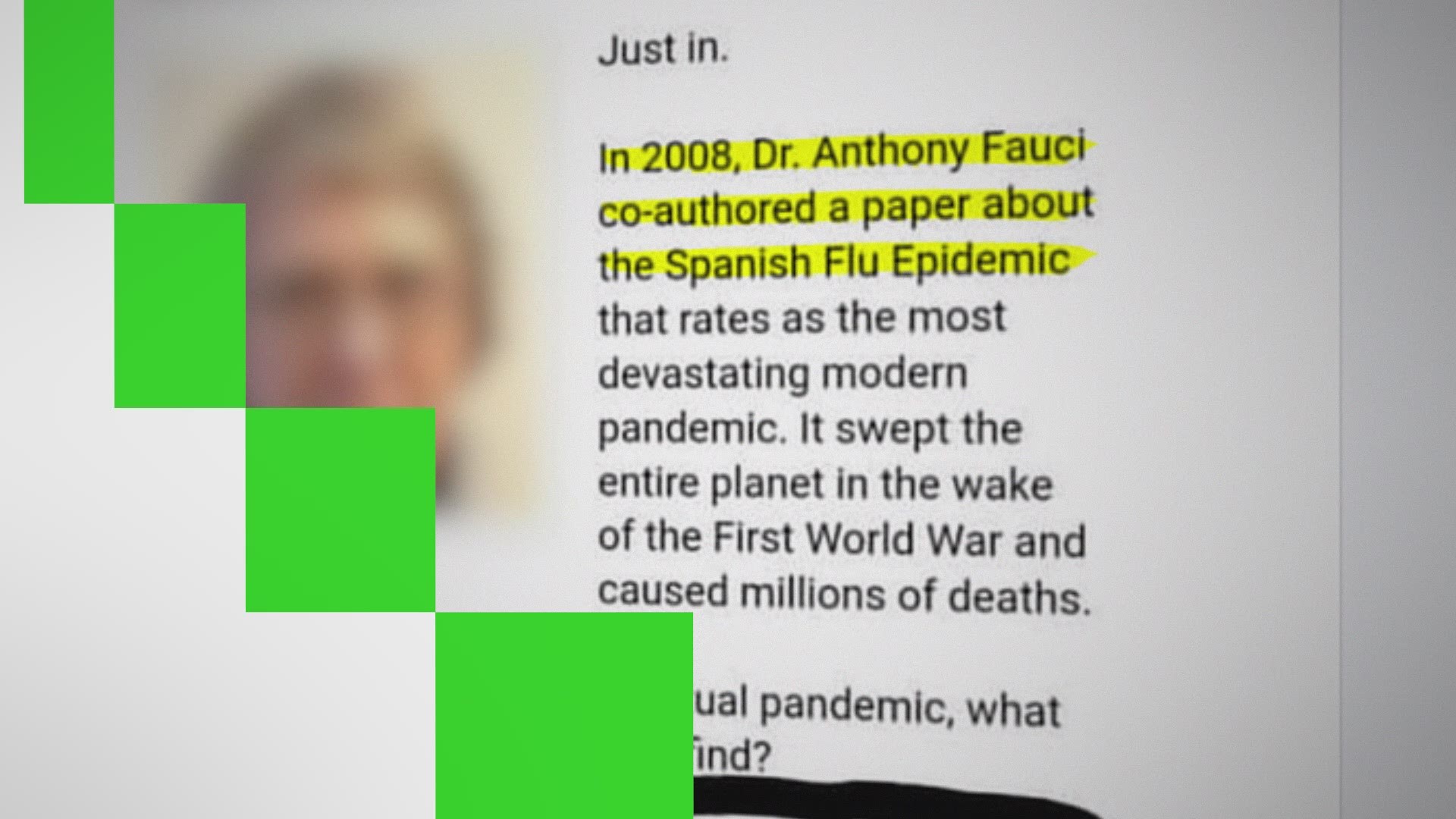 A viral claim says that Dr. Anthony Fauci published a study in 2008 that linked bacterial pneumonia in the 1918 flu outbreak to people wearing masks. That's false.