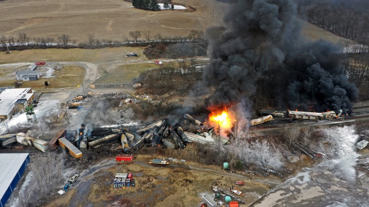 Release of toxic chemicals from derailed tanker cars in Ohio begins