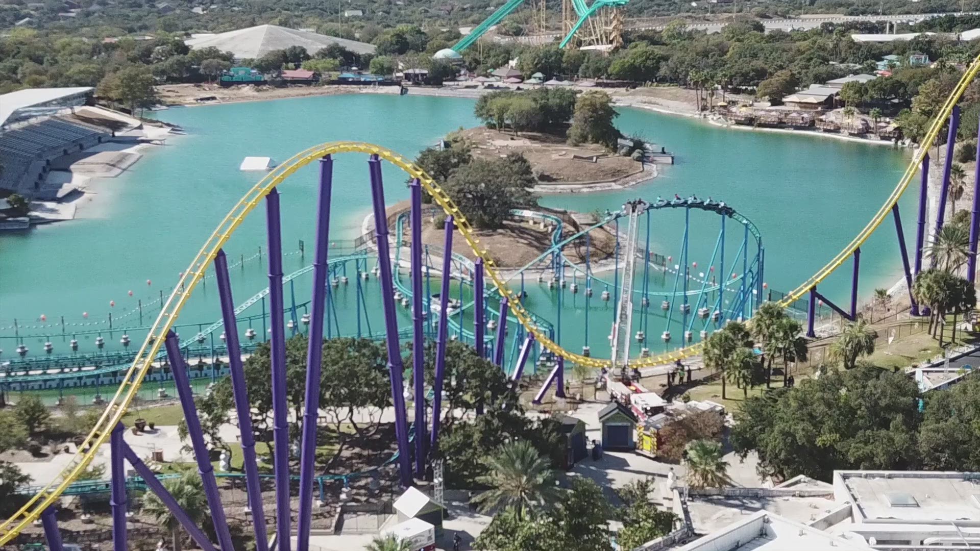 The Wave Breaker coaster appears to have stalled at its peak over the water, which SeaWorld says is 61 feet high.