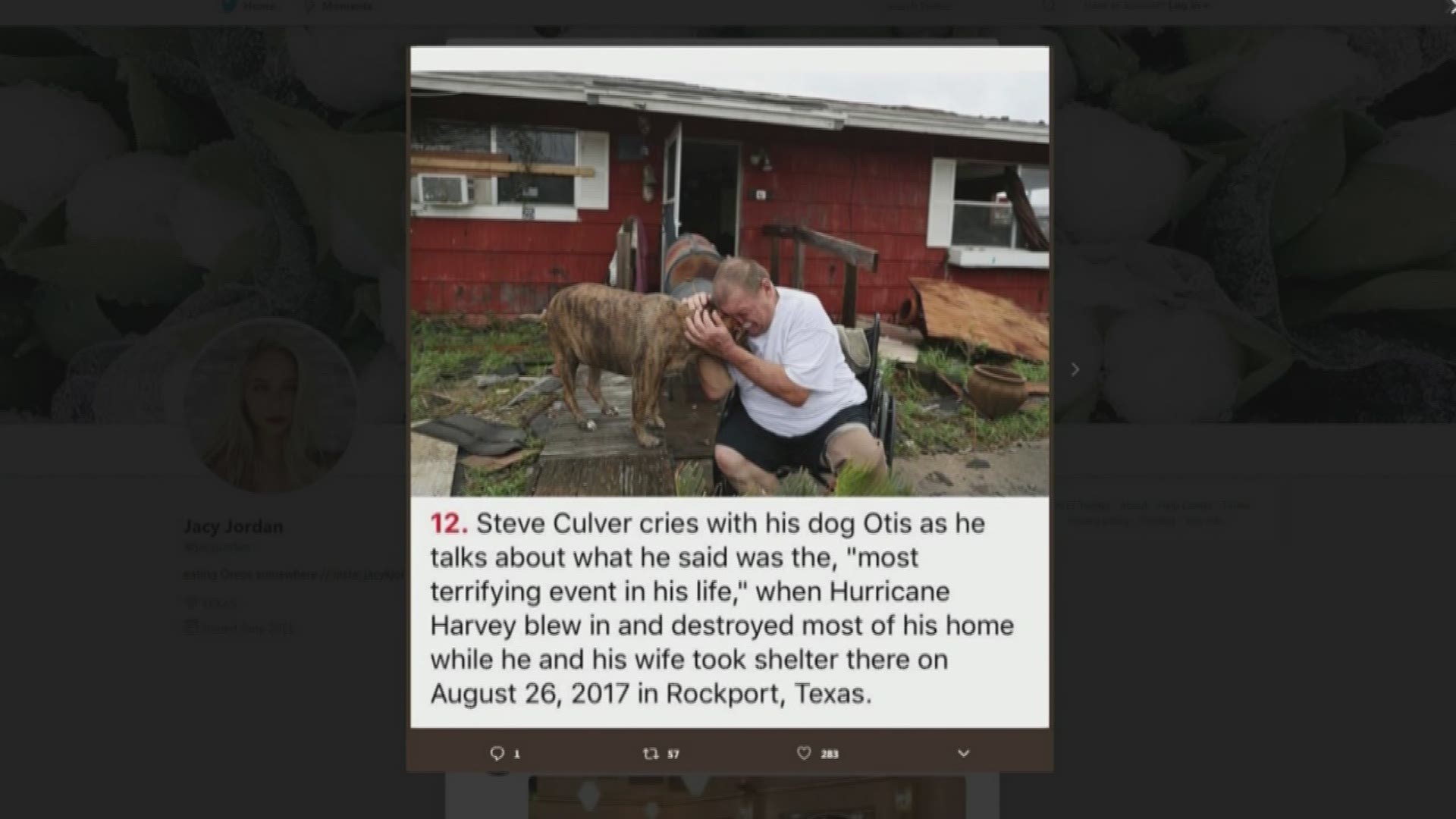 Many pictures were taken in the aftermath of Hurricane Harvey, one of a Rockport man and his dog quickly became the face of the storm and was used in countless fundraisers.