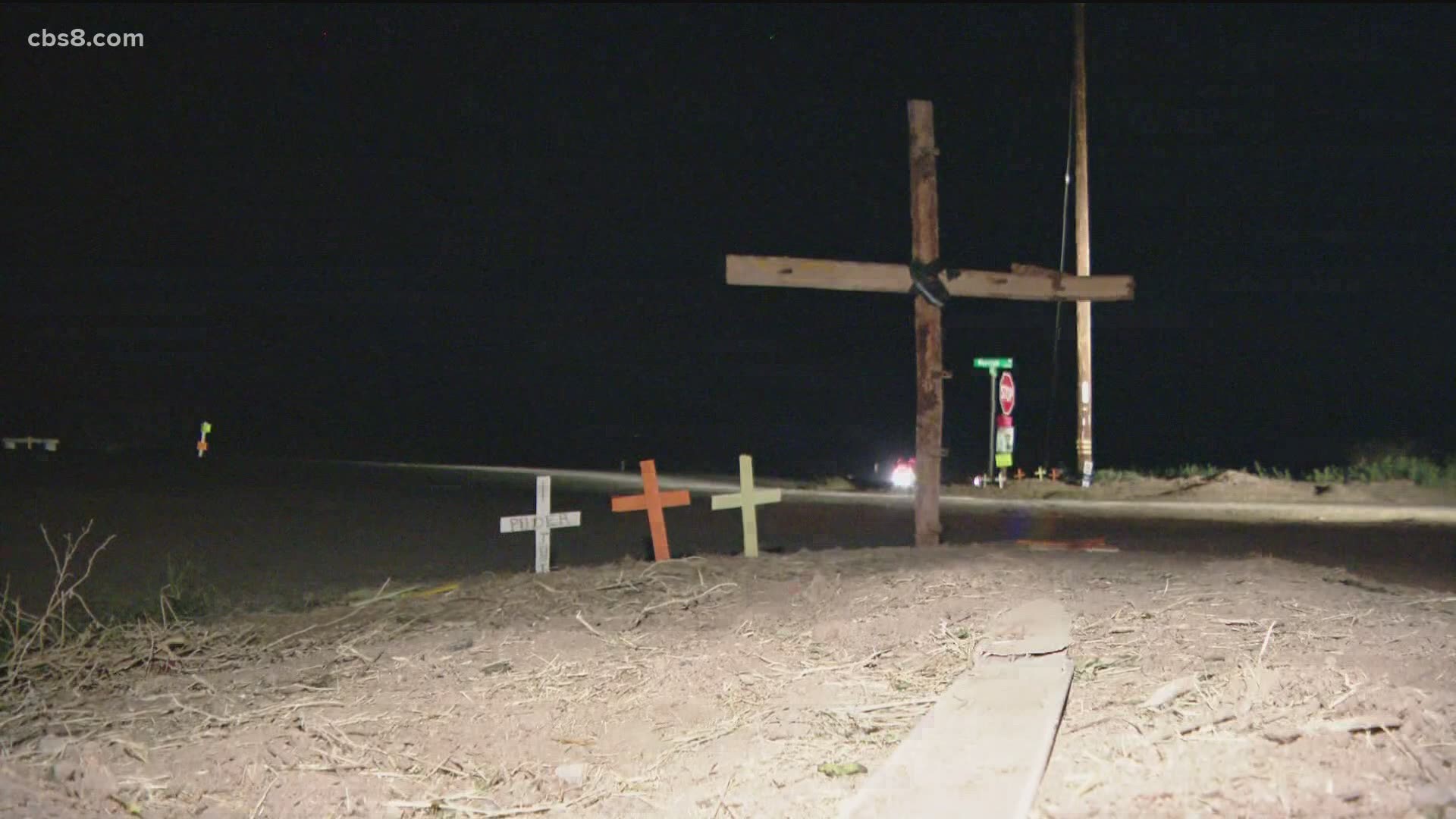 Someone created a memorial using wooden crosses at the intersection where the accident happened.