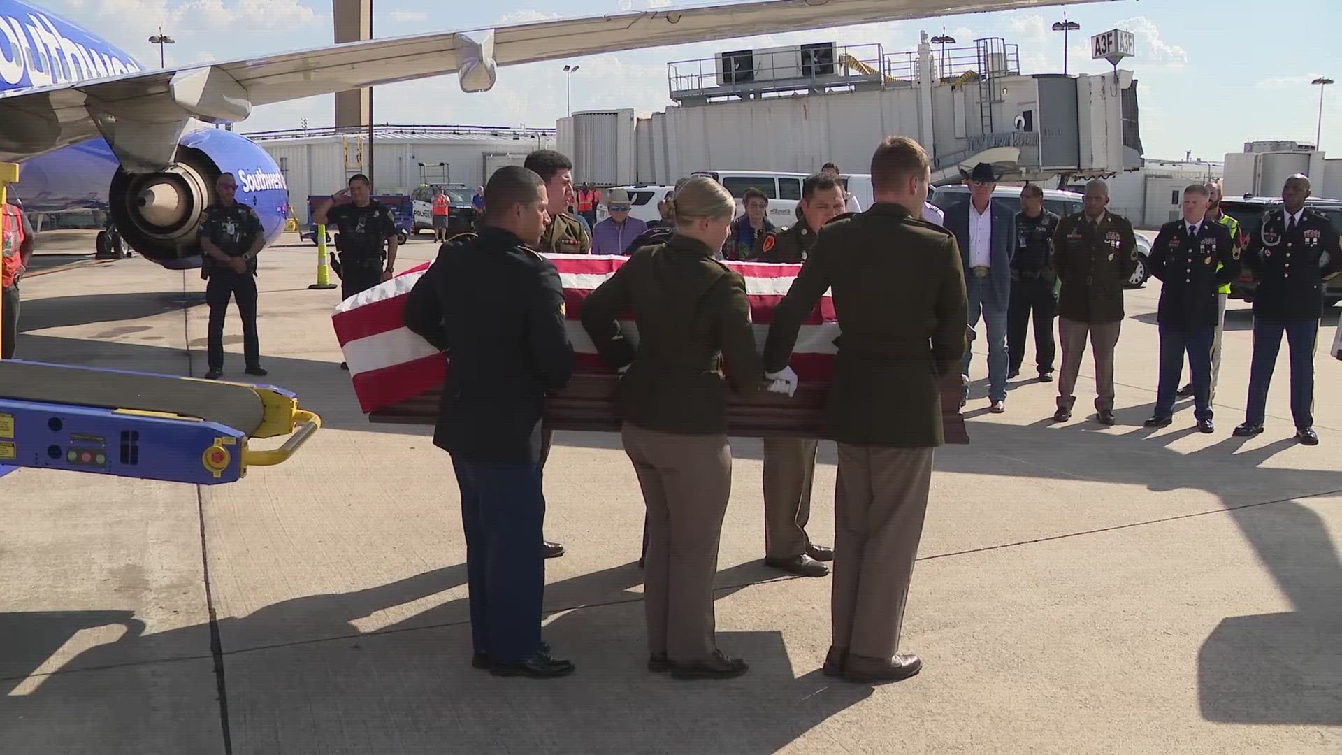 The remains of Sgt. Elton Gomillion landed at George Bush Intercontinental Airport late Thursday afternoon.