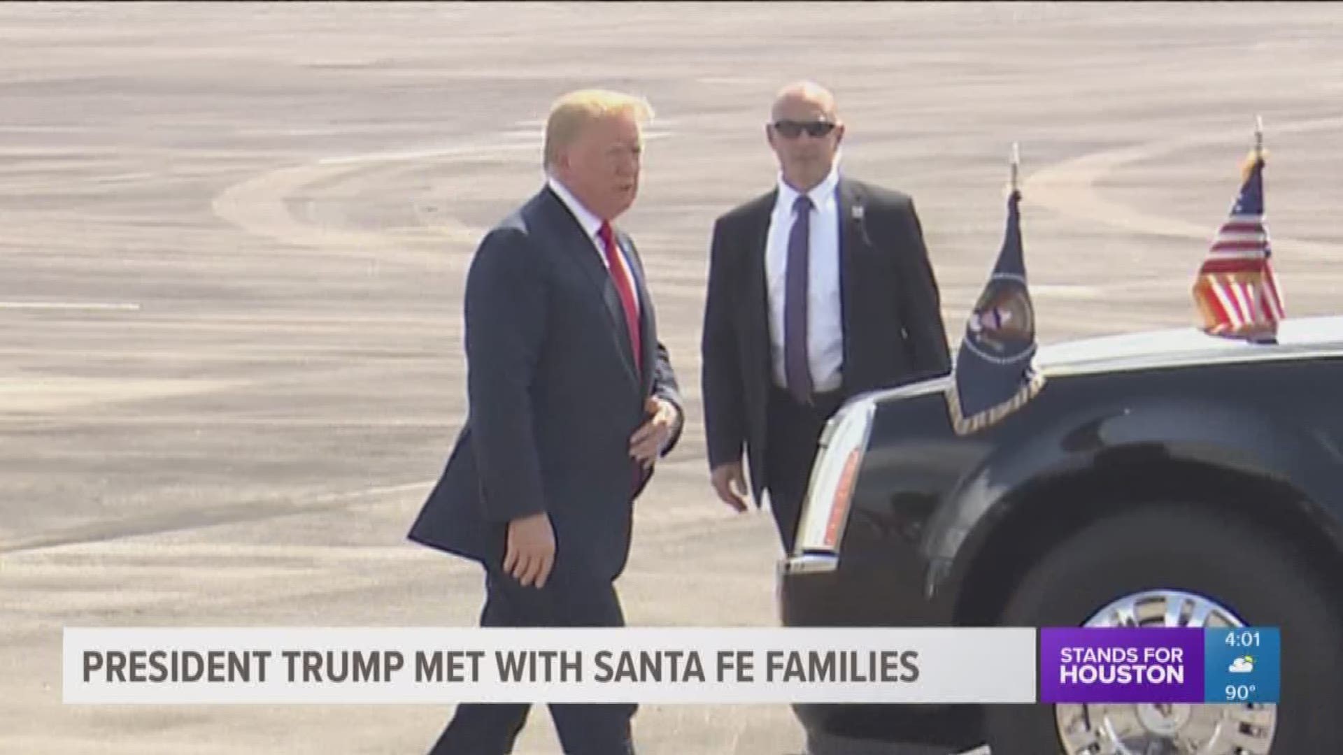 President Trump met with families of the Santa Fe shooting victims during a short visit to Houston on Thursday. 