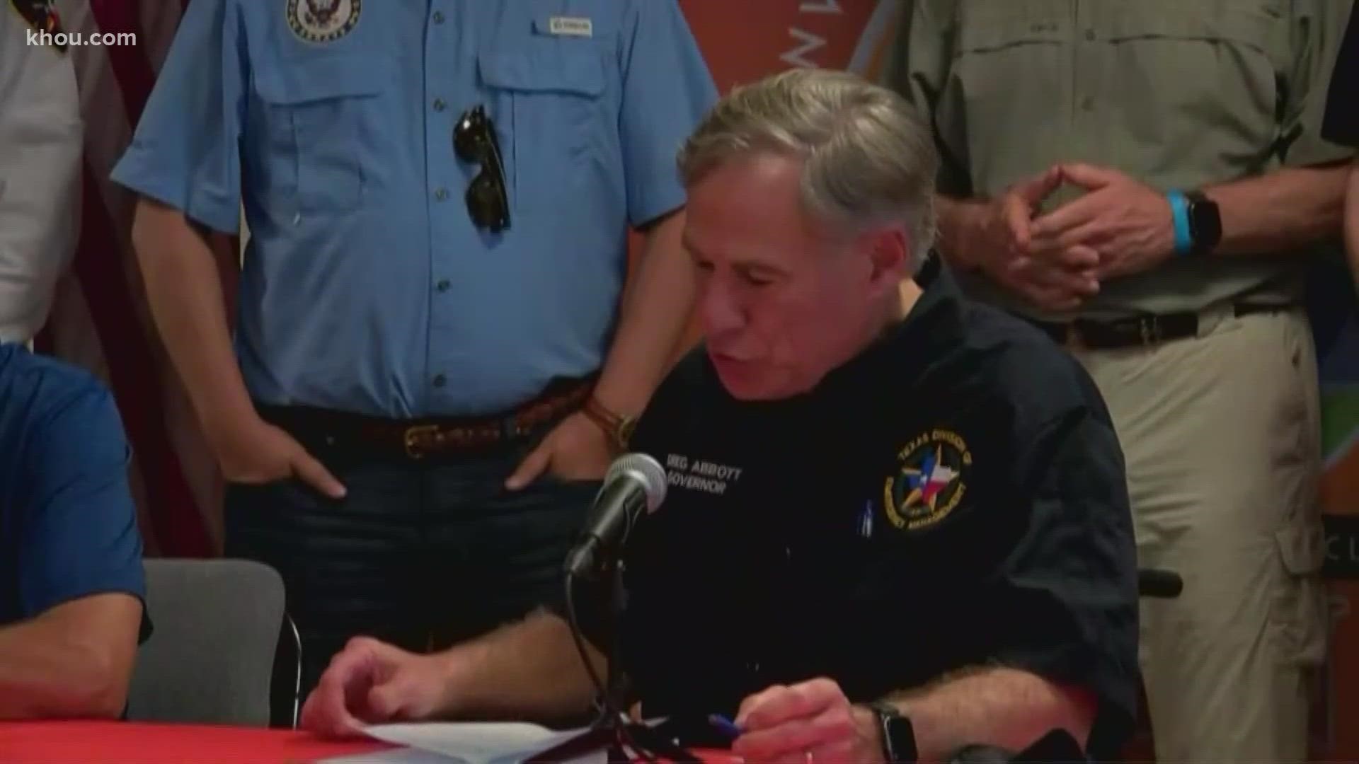 Texas Gov. Greg Abbott on Thursday spoke with the media about Hurricane Laura after touring damage in East Texas.