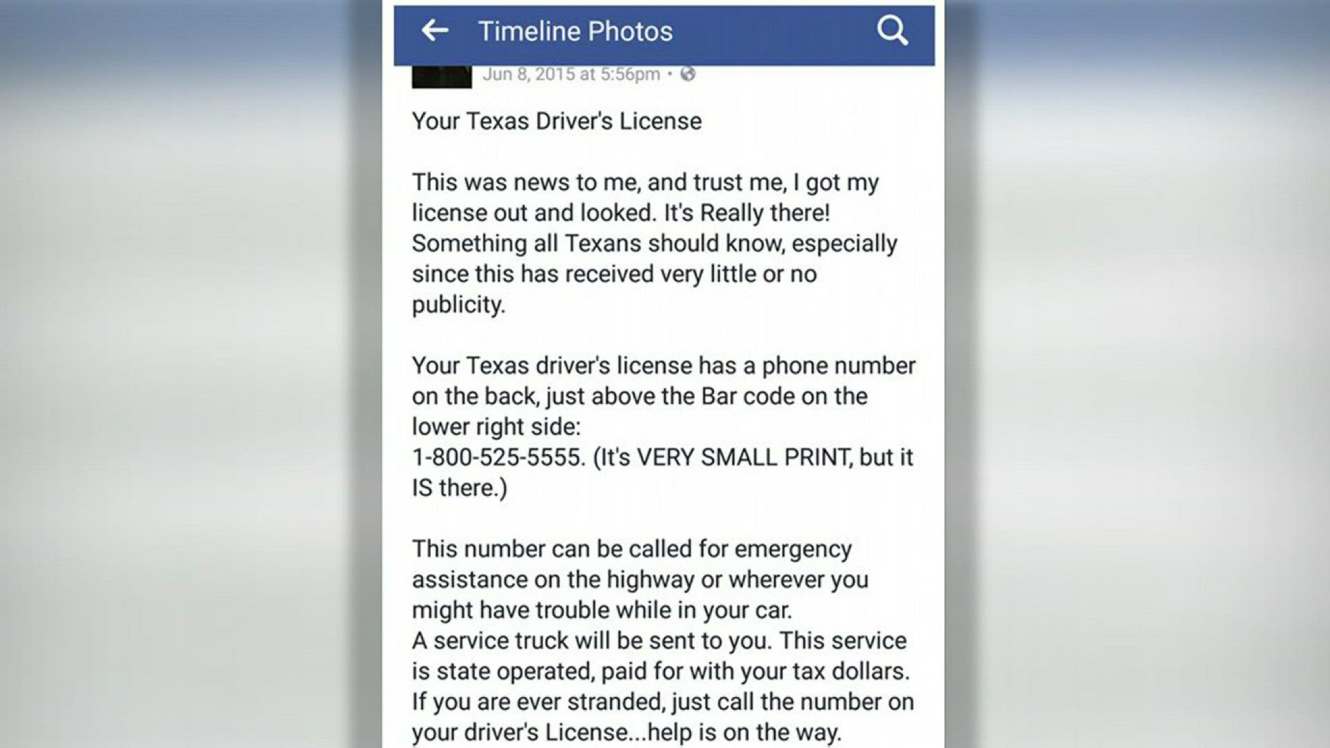 A KHOU 11 viewer wanted to know if a Facebook post about your Texas driver's license is true.