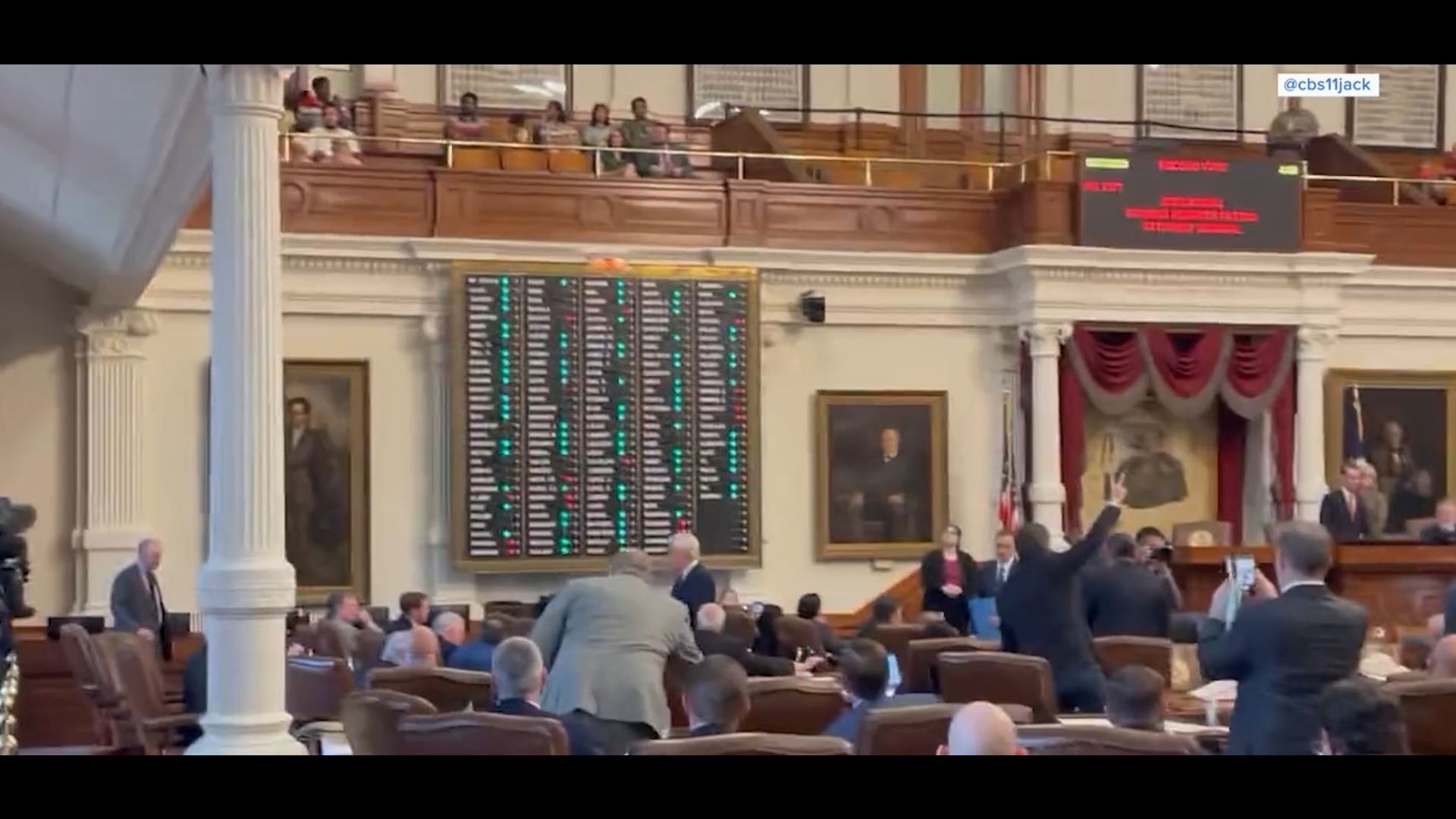 Video shows  Rep. Hefner’s desk empty, and his colleague punching the button in favor of Attorney General Ken Paxton's impeachment. Credit: @CBS11Jack via X.