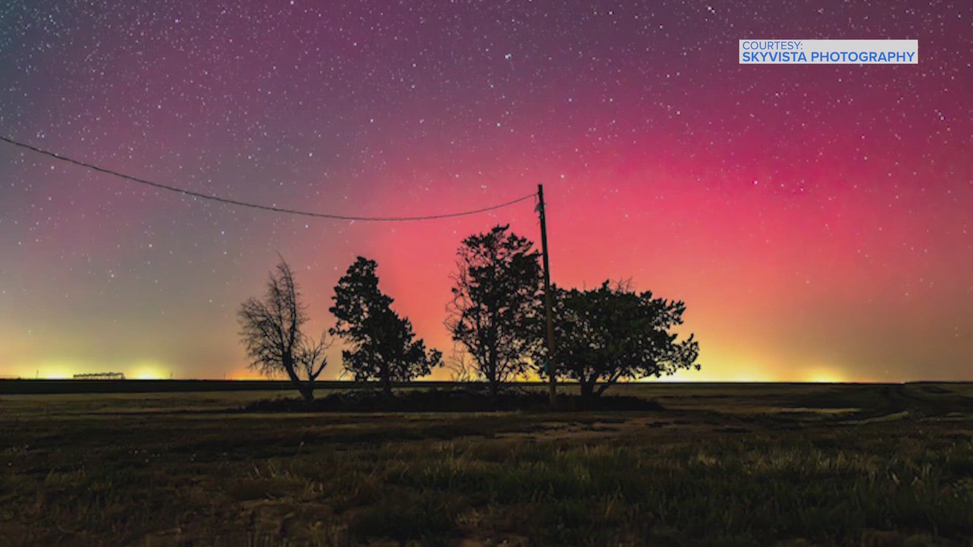 The Aurora Borealis, also known as the Northern Lights, shined over parts of Texas on Monday night.