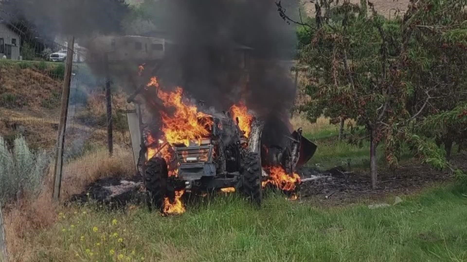 The 19-year-old was riding a tractor when the helicopter hit powerlines overhead.