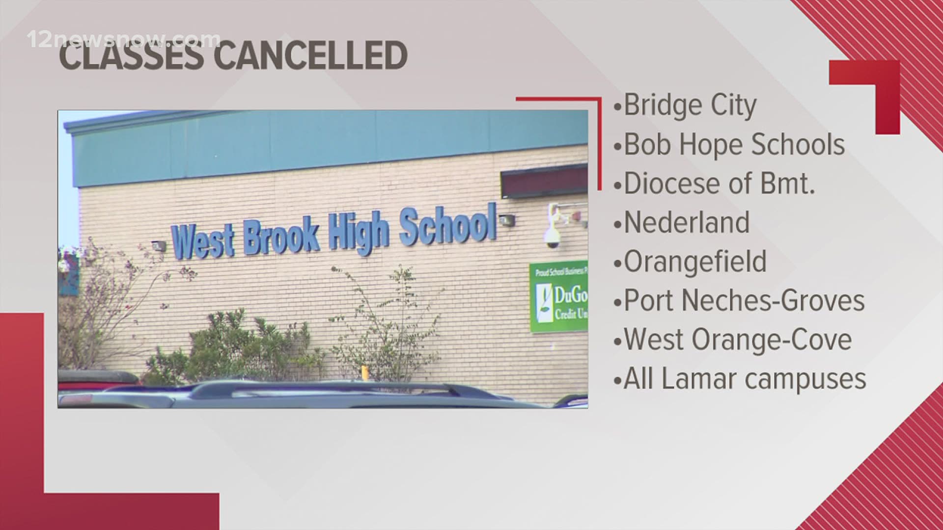 All Lamar campuses, Nederland, Bridge City and others will be closed