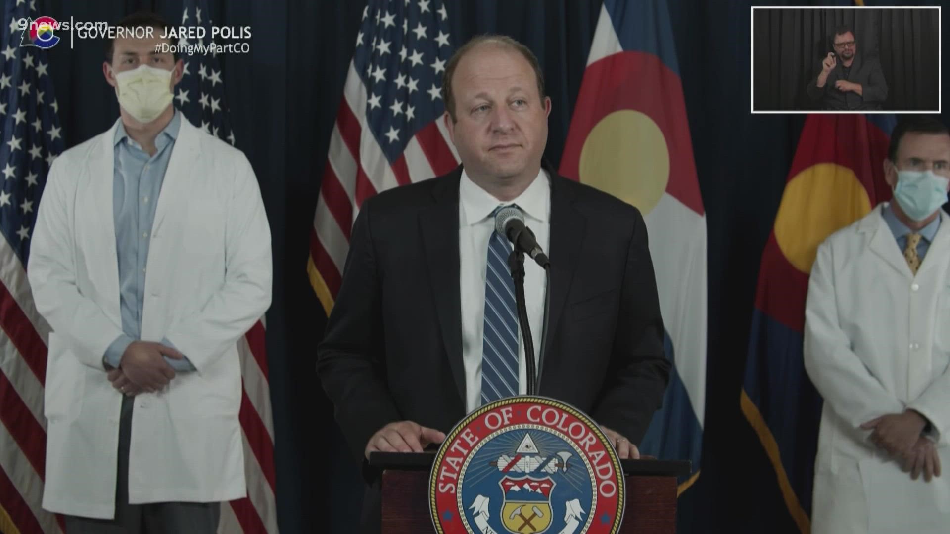 Gov. Jared Polis gave an update on the pandemic as the state's cases and hospitalizations hit their highest levels since January.