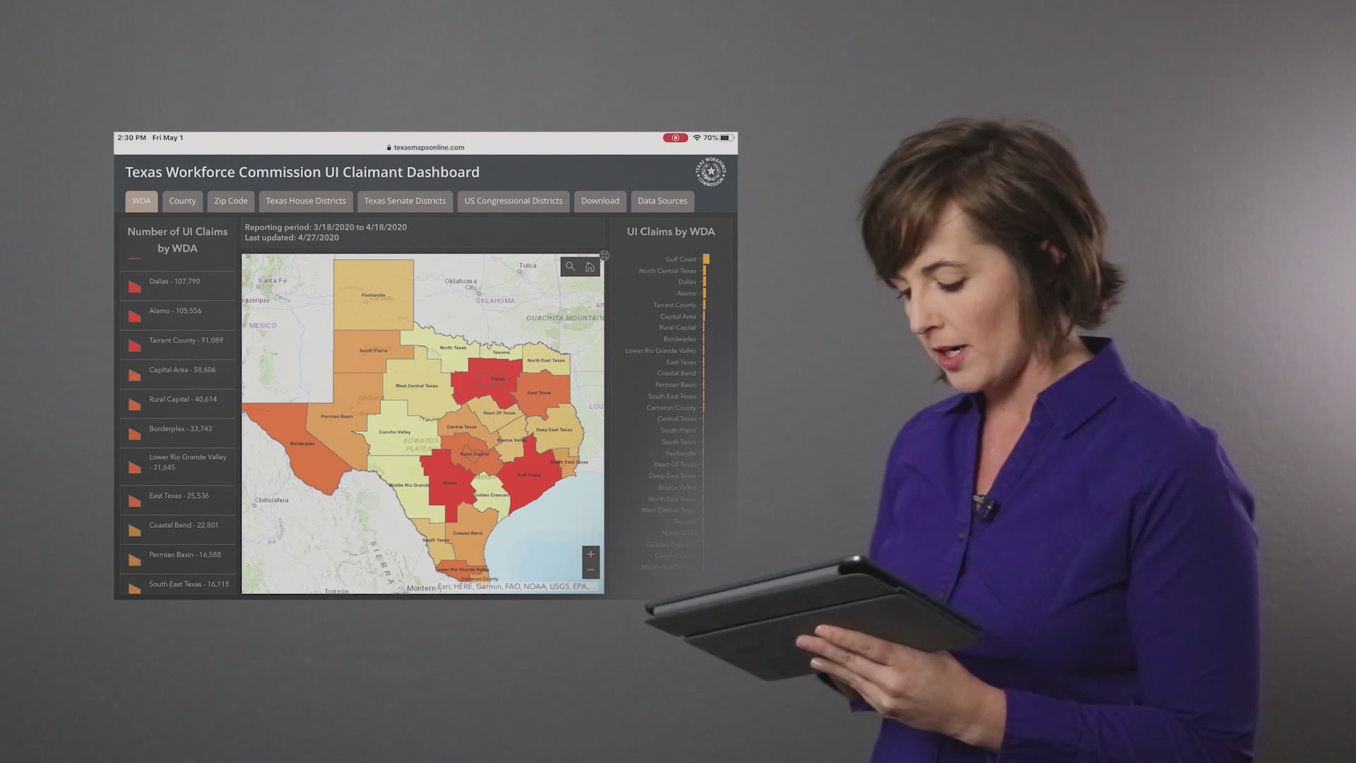 We look at the TWC's interactive map to compare job postings with industries that are experiencing unemployment.