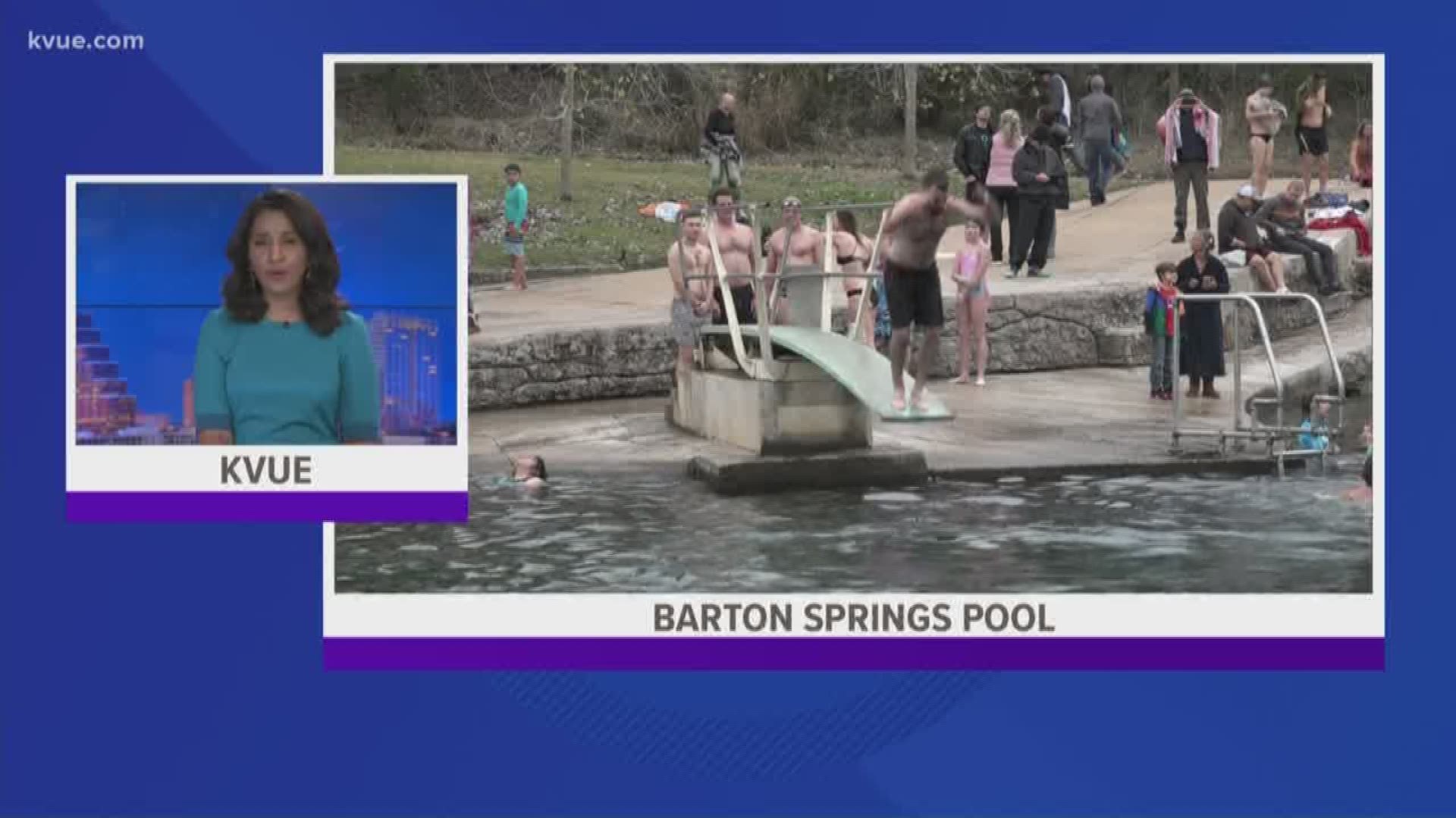 Some Austinites welcomed the new year by leaping into Barton Springs Pool.