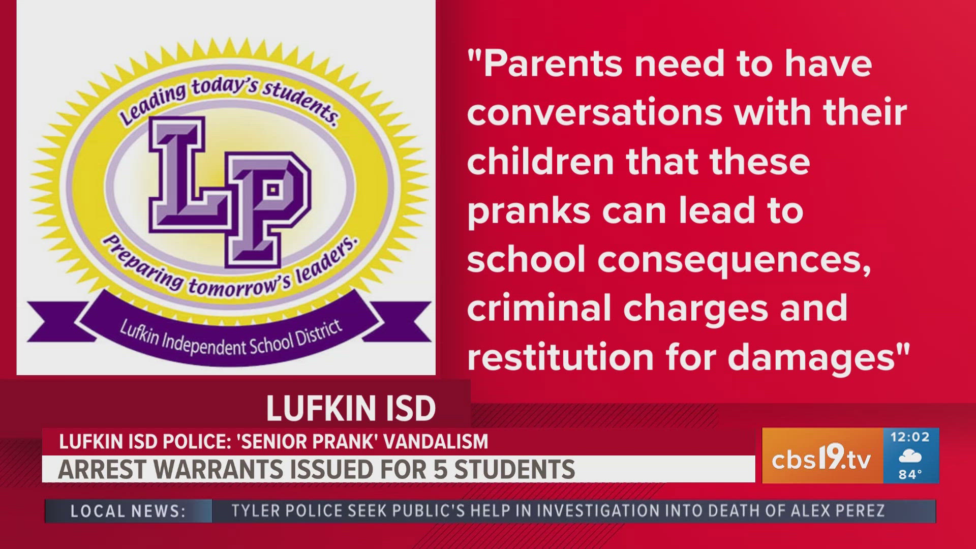 Lufkin ISD police issue warrants for students accused of vandalizing high school in 'senior prank'