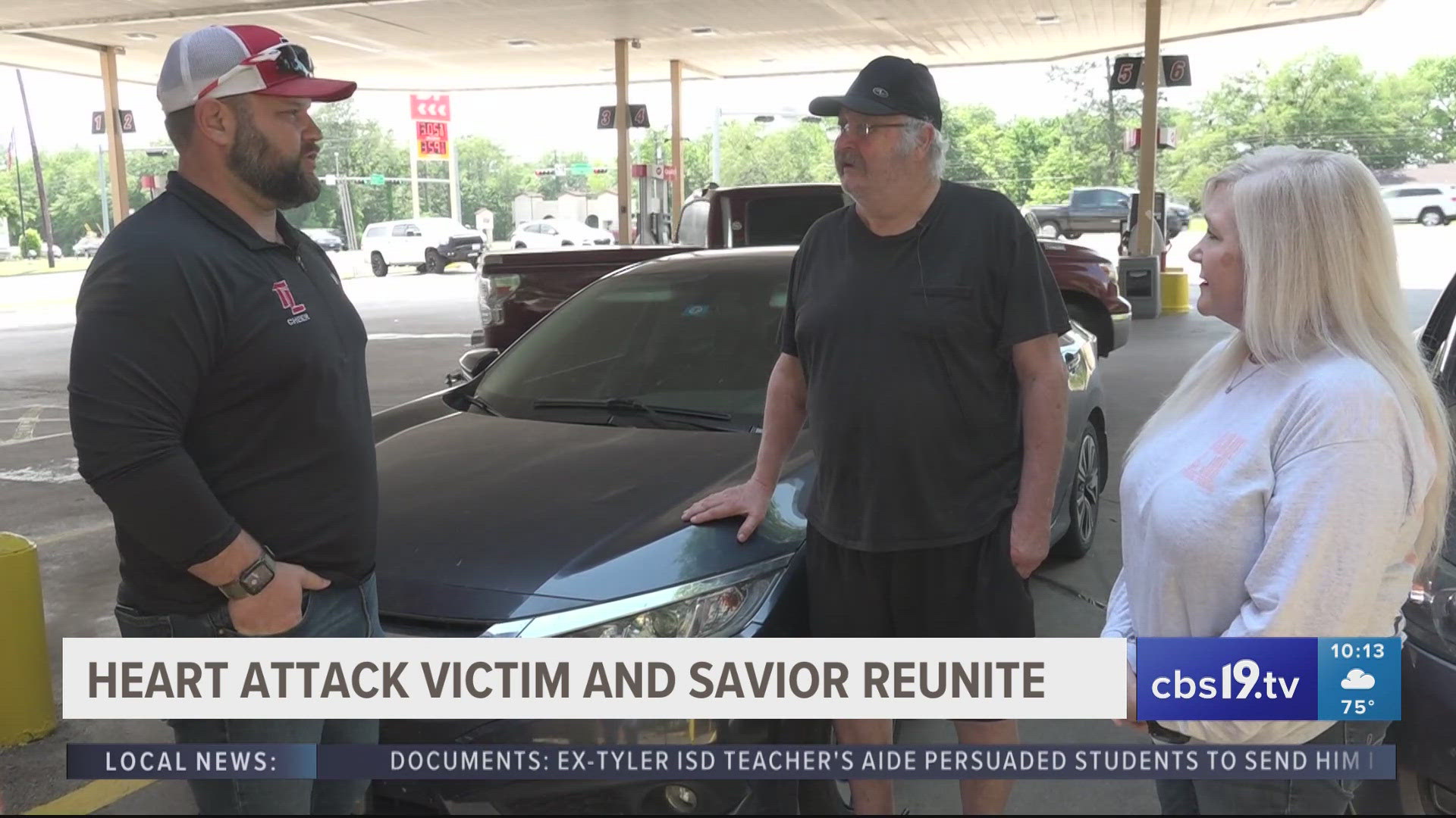 Kenneth Steel suffered a heart attack in April and was able to reunite with at least one of the people who helped save his life in a gas station parking lot.