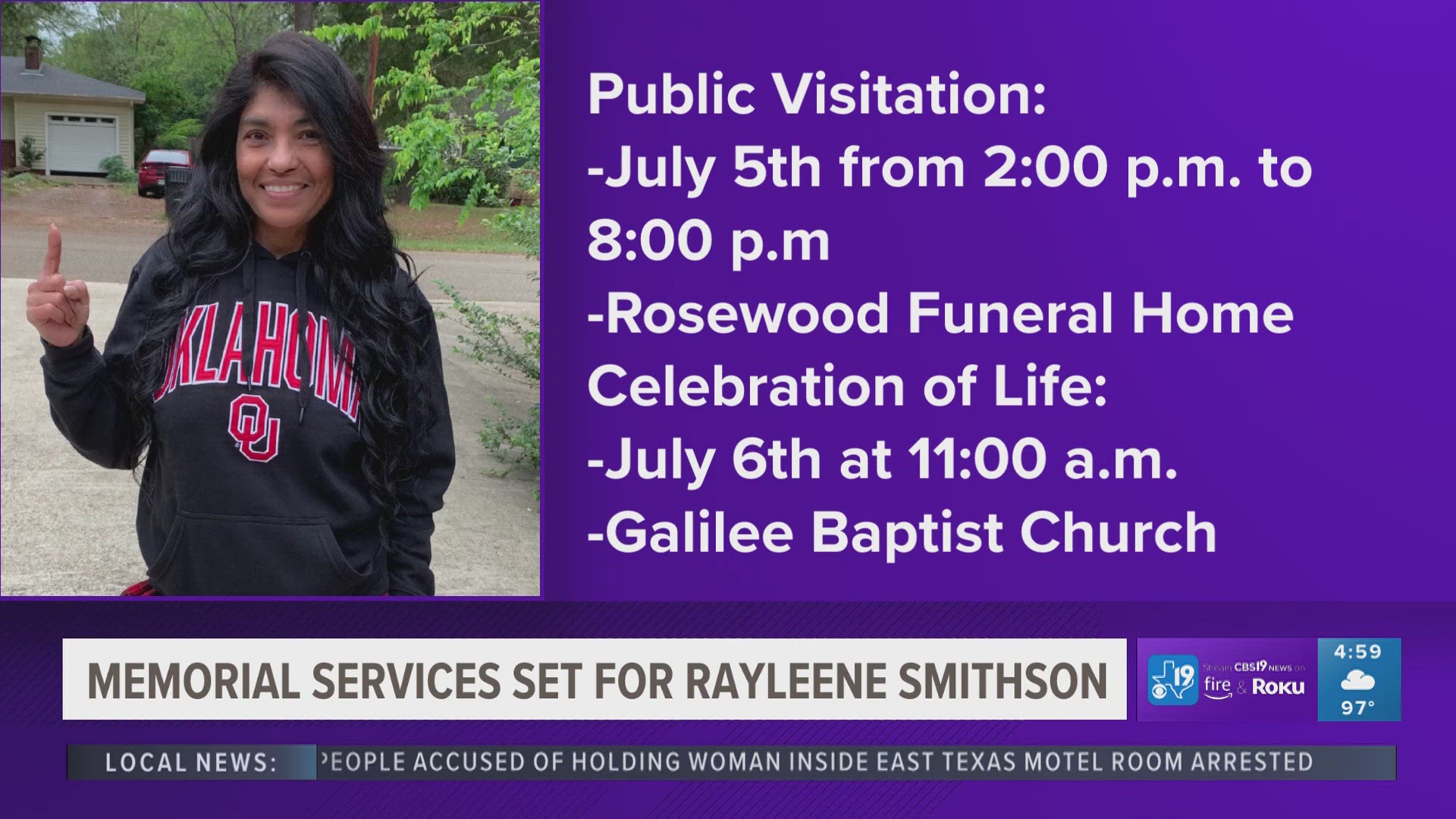 Memorial services set for Rayleene Smithson