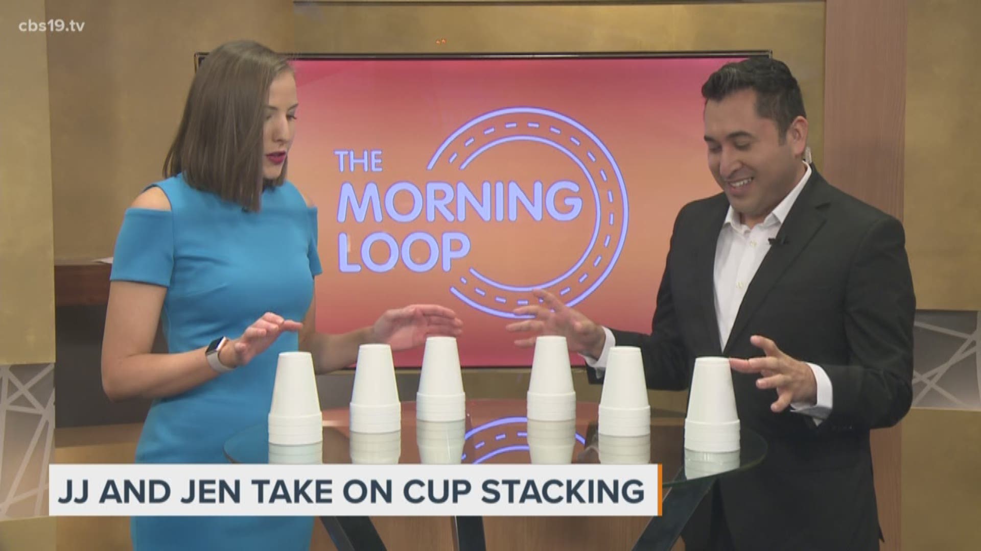 Sports stacking has been around since the 1980's. The goal is to stack plastic cups into a formation as fast as you can. The Morning Loop team gives it a try. 