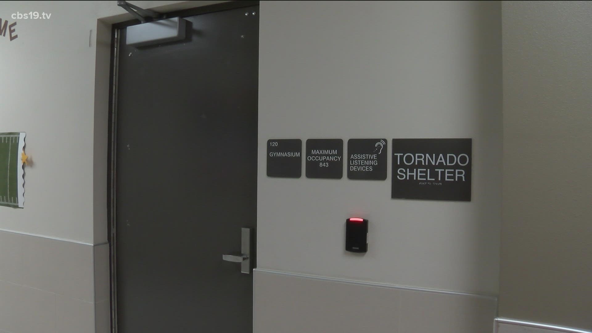 The new tornado shelter located in the school's gymnasium helped shelter 600 children and 85 adults during recent severe storms.