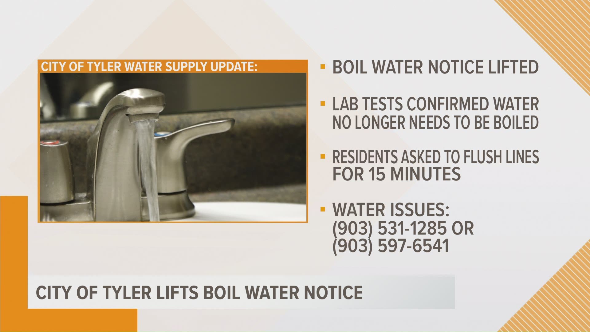 If you have questions concerning this matter, customers experiencing water loss should contact the Water Service Center at (903) 531-1285.