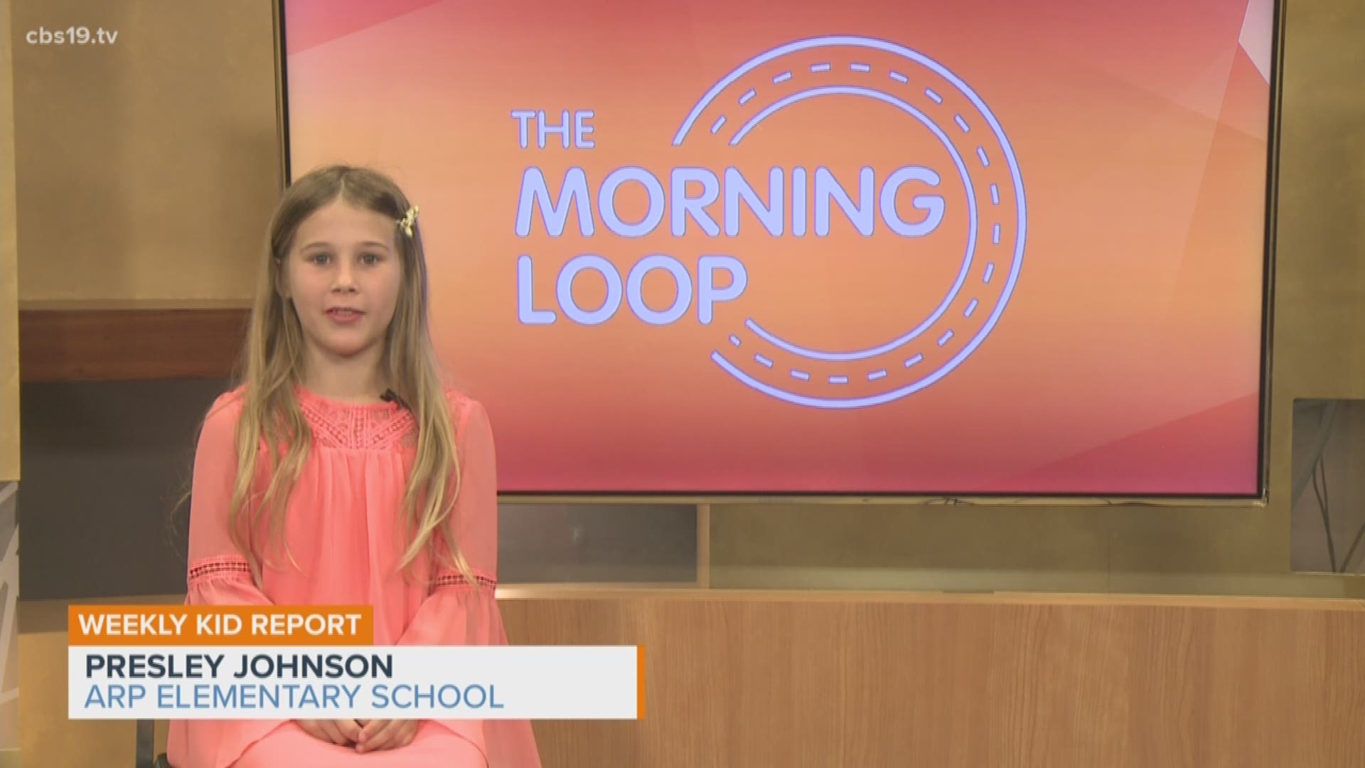 Presley Johnson stopped by our studios this morning to give this week's Kid Report. Presley is a fourth grader at Arp Elementary. She's involved in UIL at school and takes private violin lessons. She also performs in God's Kids at Colonial Hills Baptist C