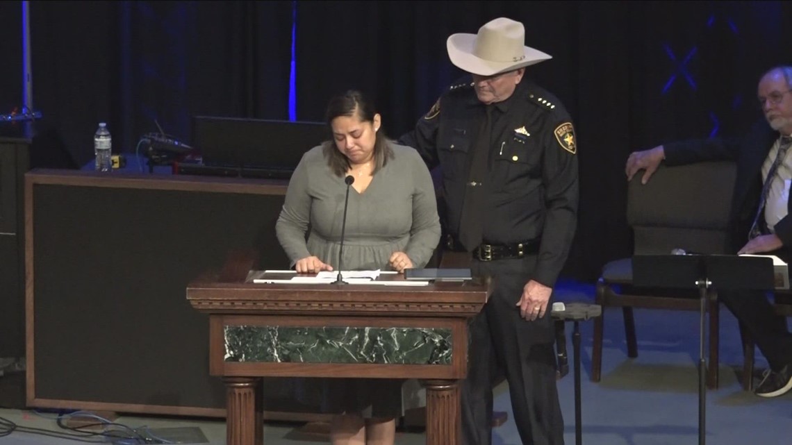 Wife of fallen Smith County Deputy Bustos speaks at his celebration of life