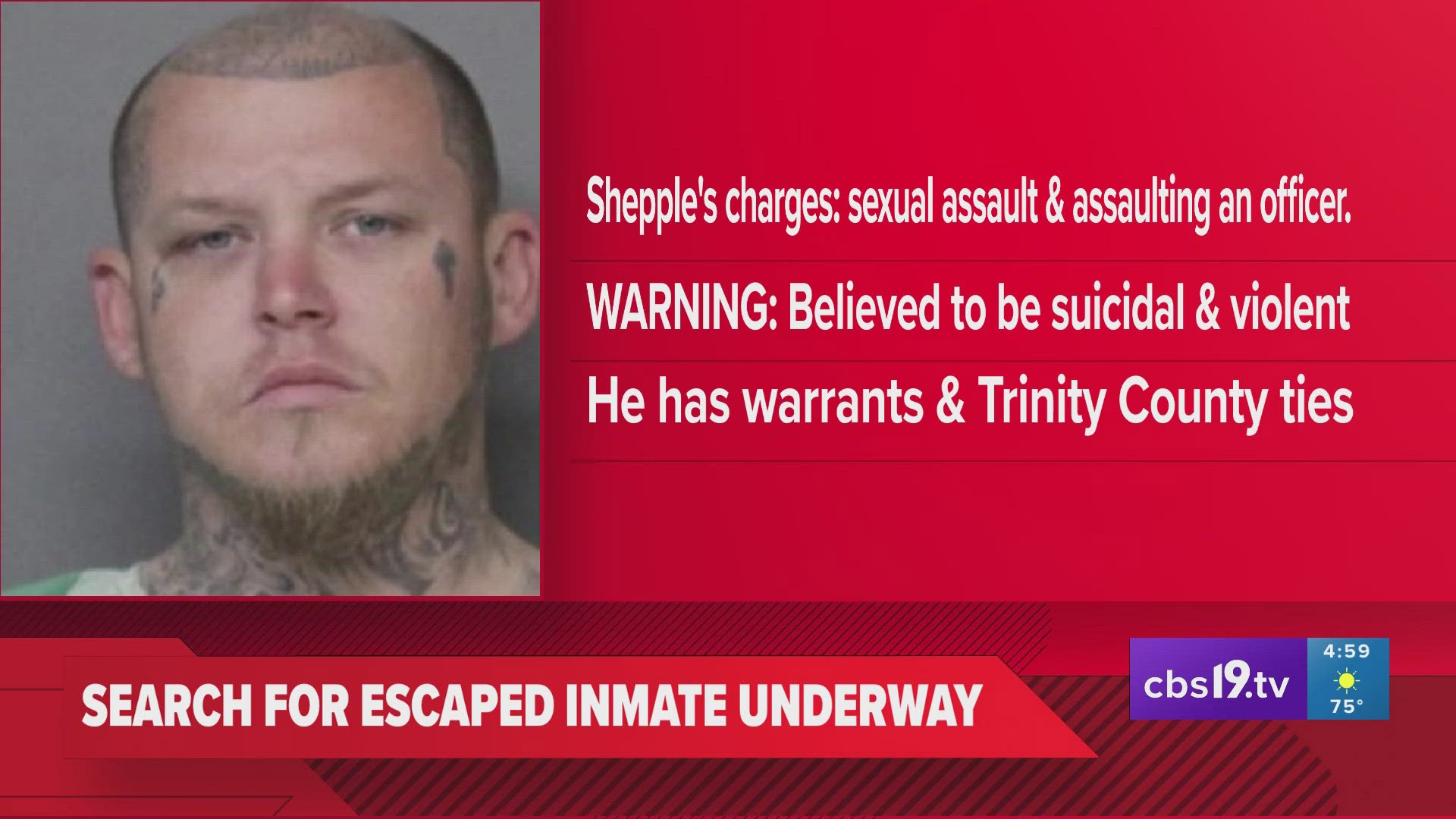 Manhunt underway for violent escaped inmate | cbs19.tv