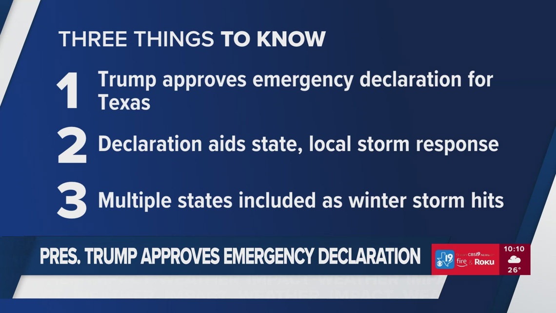 President Trump approves emergency declaration for severe winter storm