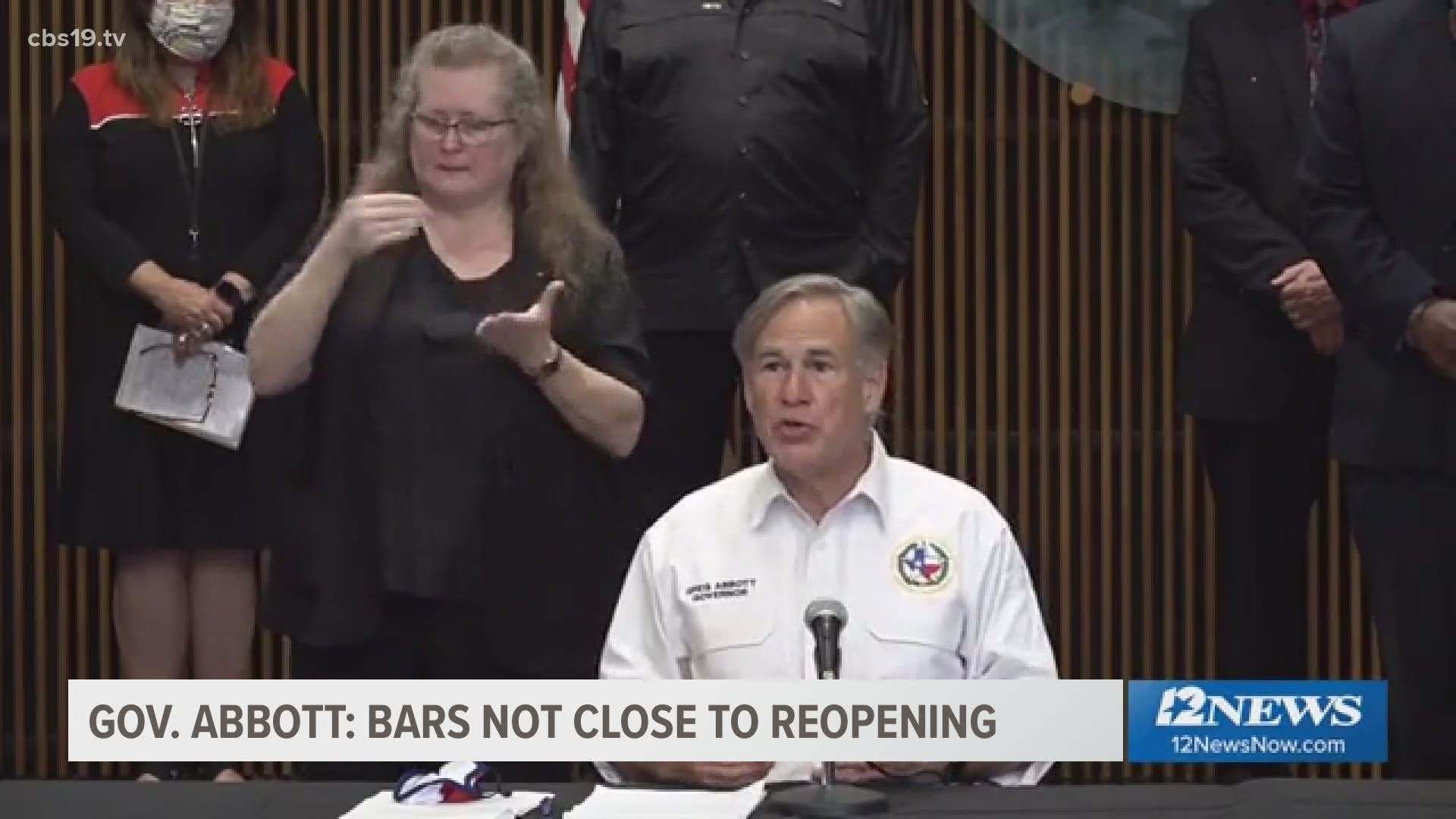 Gov. Abbott said the positivity rate would have to fall by more than half before he would be comfortable allowing bars to reopen.