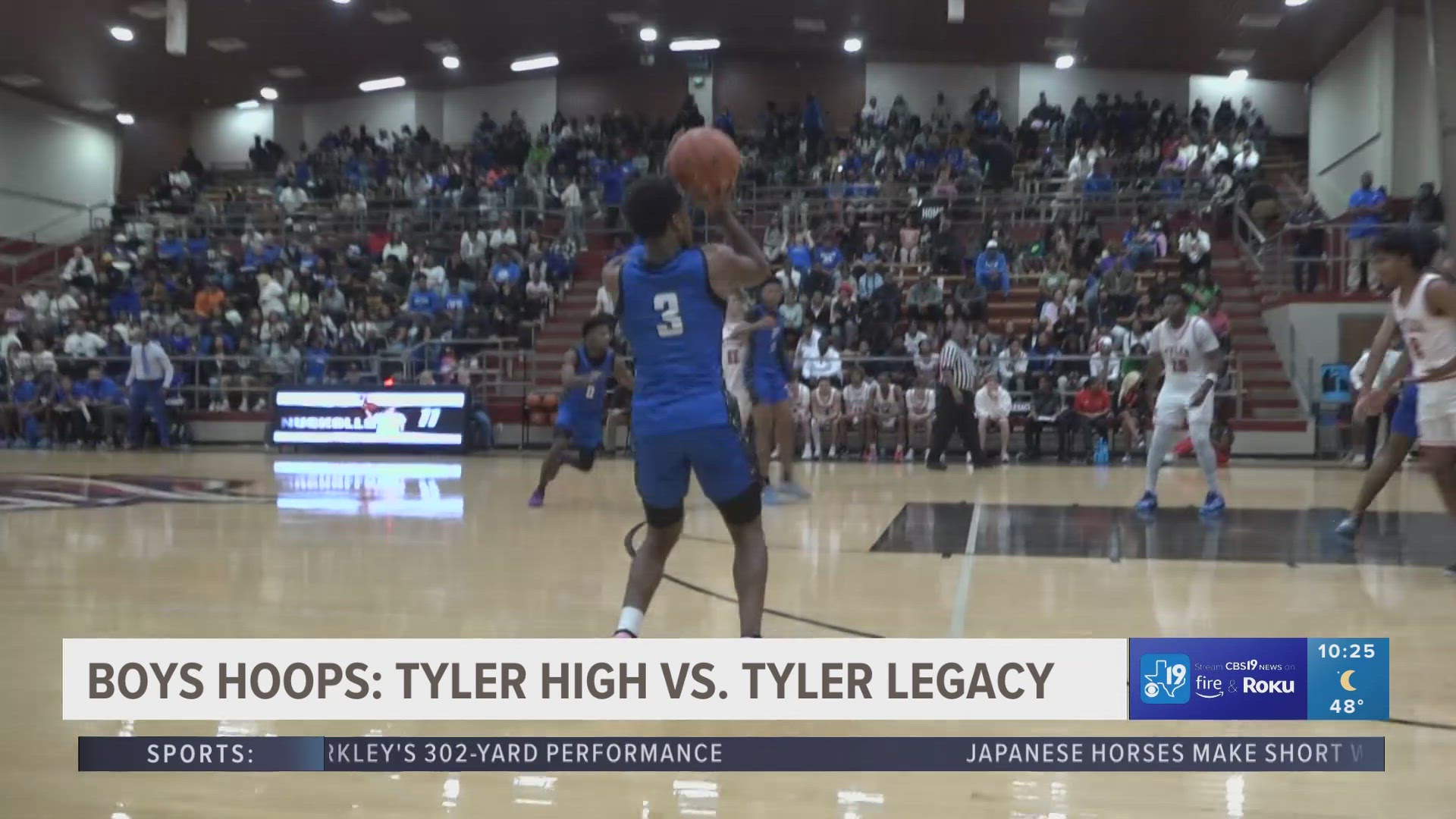 Tyler High and Tyler Legacy face off in a hard-fought Rose City Rivalry, with the Legacy Red Raiders Emerging victorious 59-48