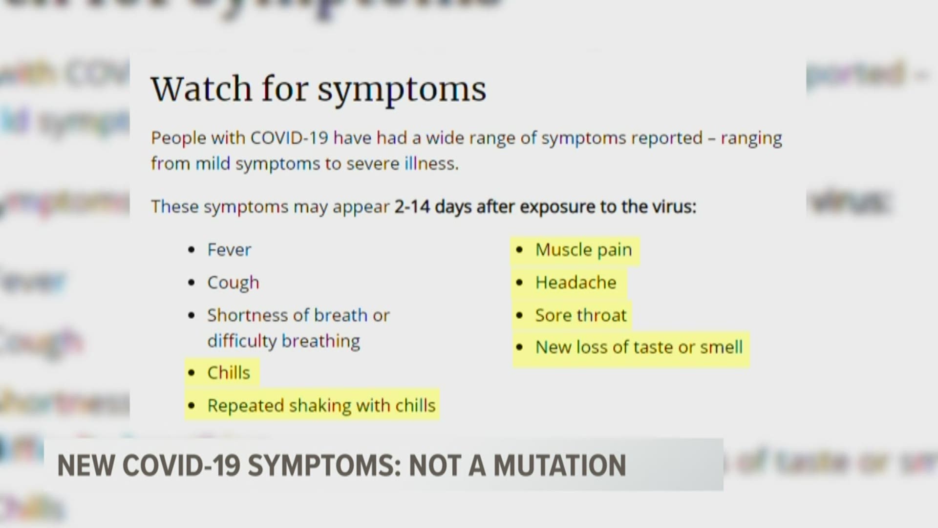 The CDC added six new official symptoms to their list showing signs of COVID-19.