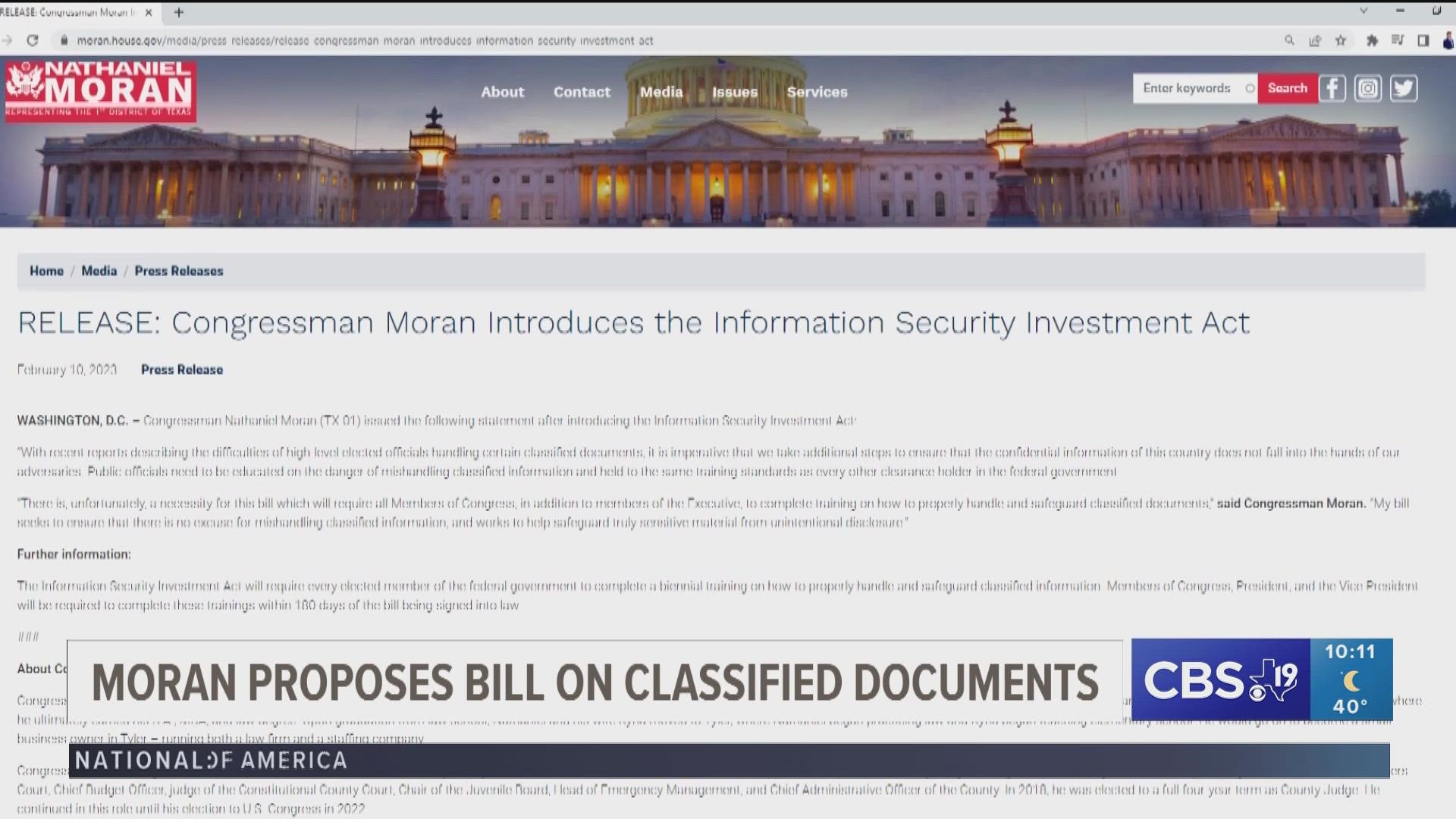 U.S. Congressman Nathaniel Moran proposes the Information Security Investment Act