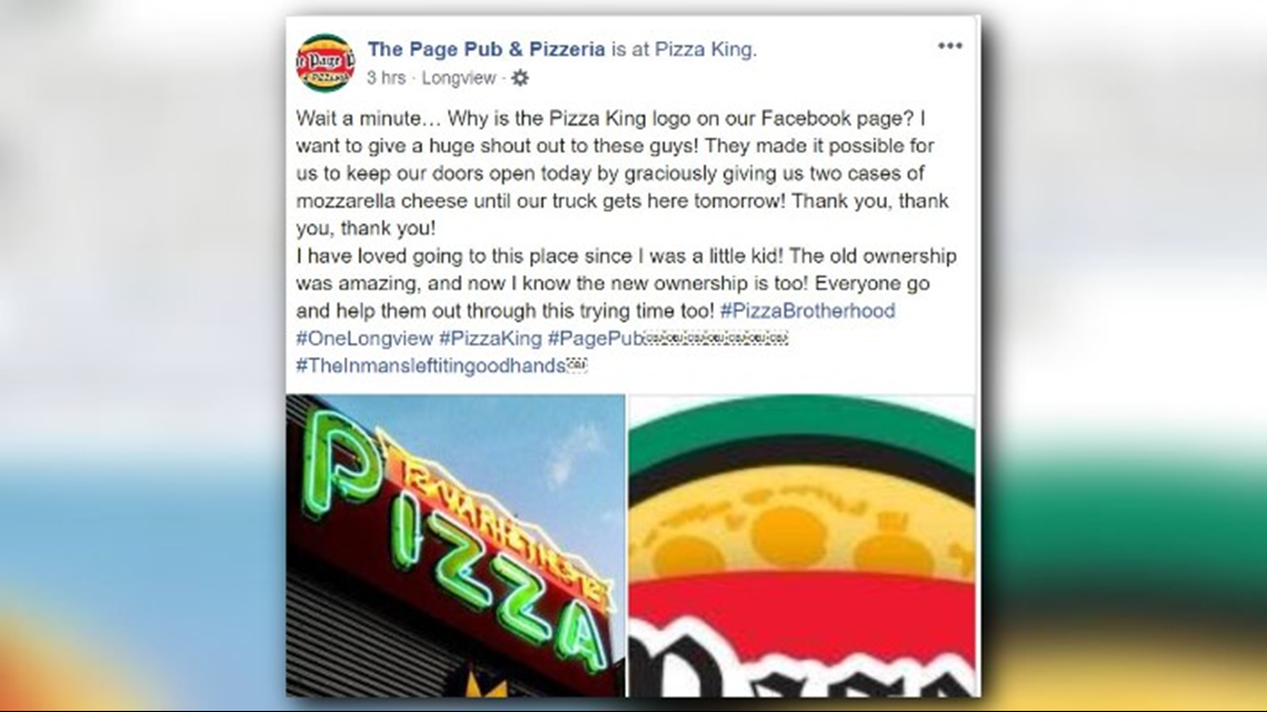 HELPING HAND Pizza King gives other Longview pizza parlor cheese to