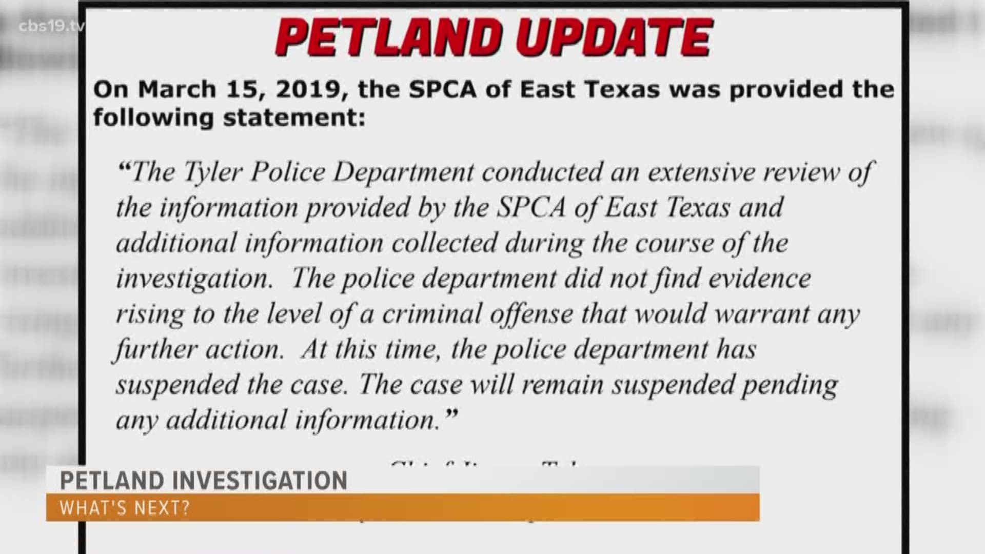 The investigation into Petland Tyler is suspended but SPCA of East Texas wants change.