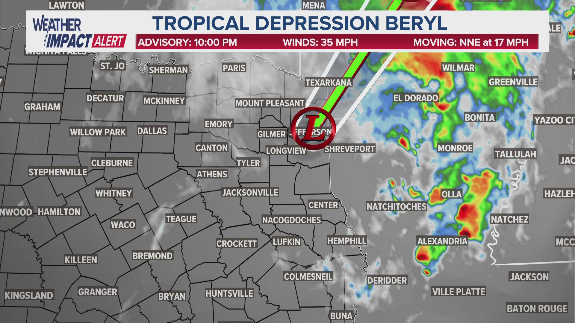 Tropical Storm Beryl, which has since weakened to tropical depression, gave some significant rainfall and wind damage in East Texas.