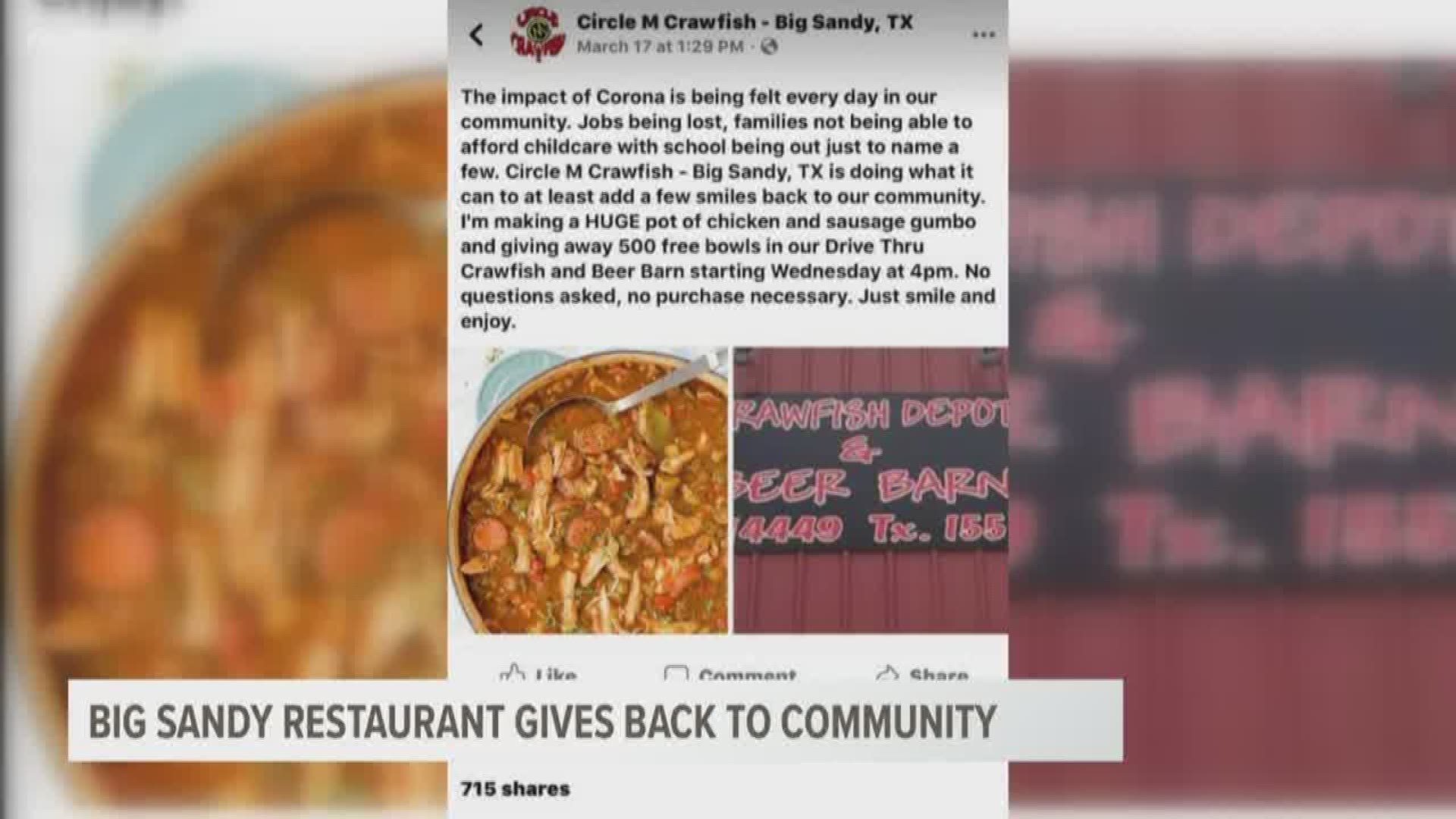Big Sandy restaurant thanks customers by giving back with free gumbo.