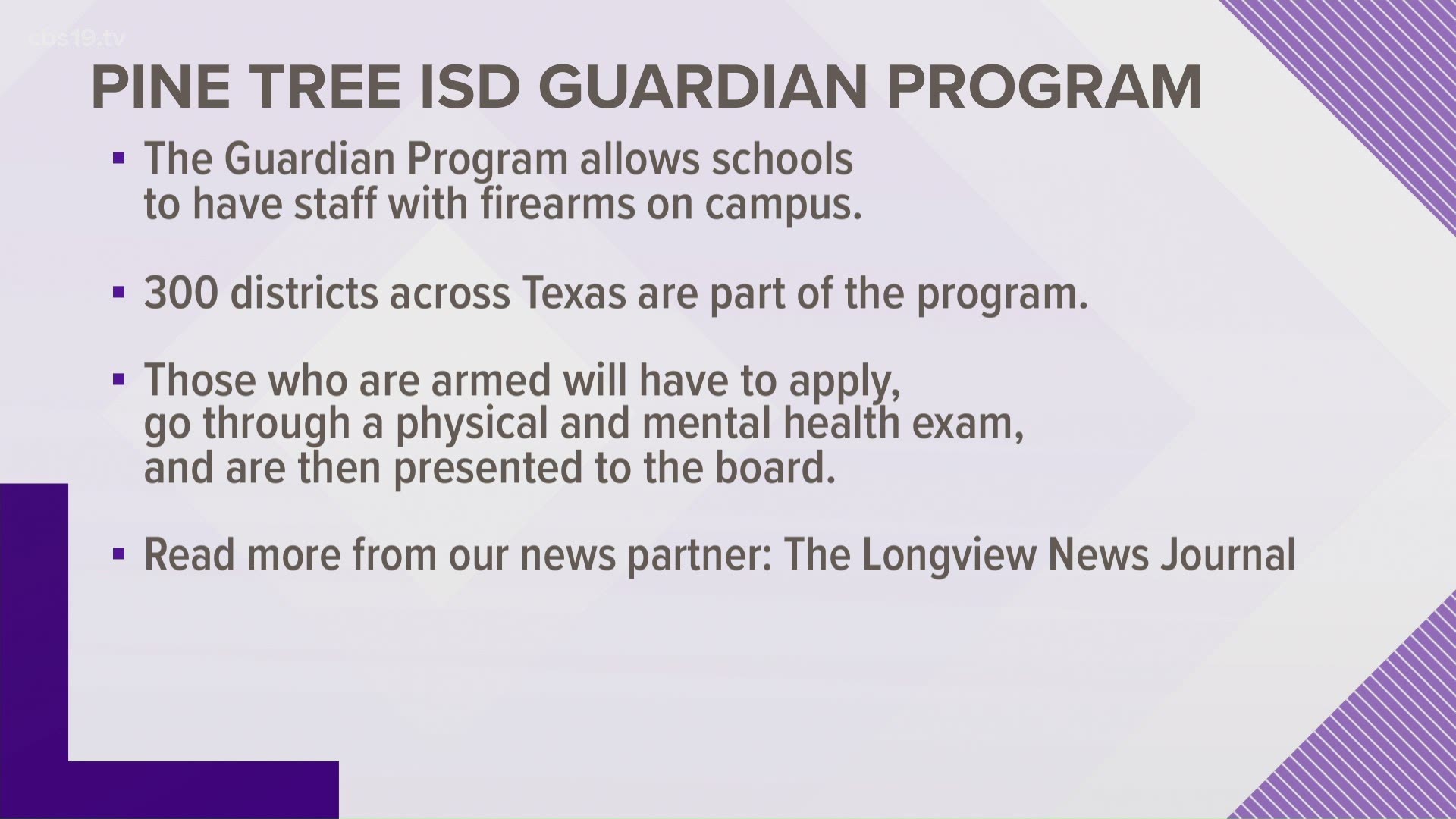 The Guardian Program allows schools to have staff with firearms on campus.