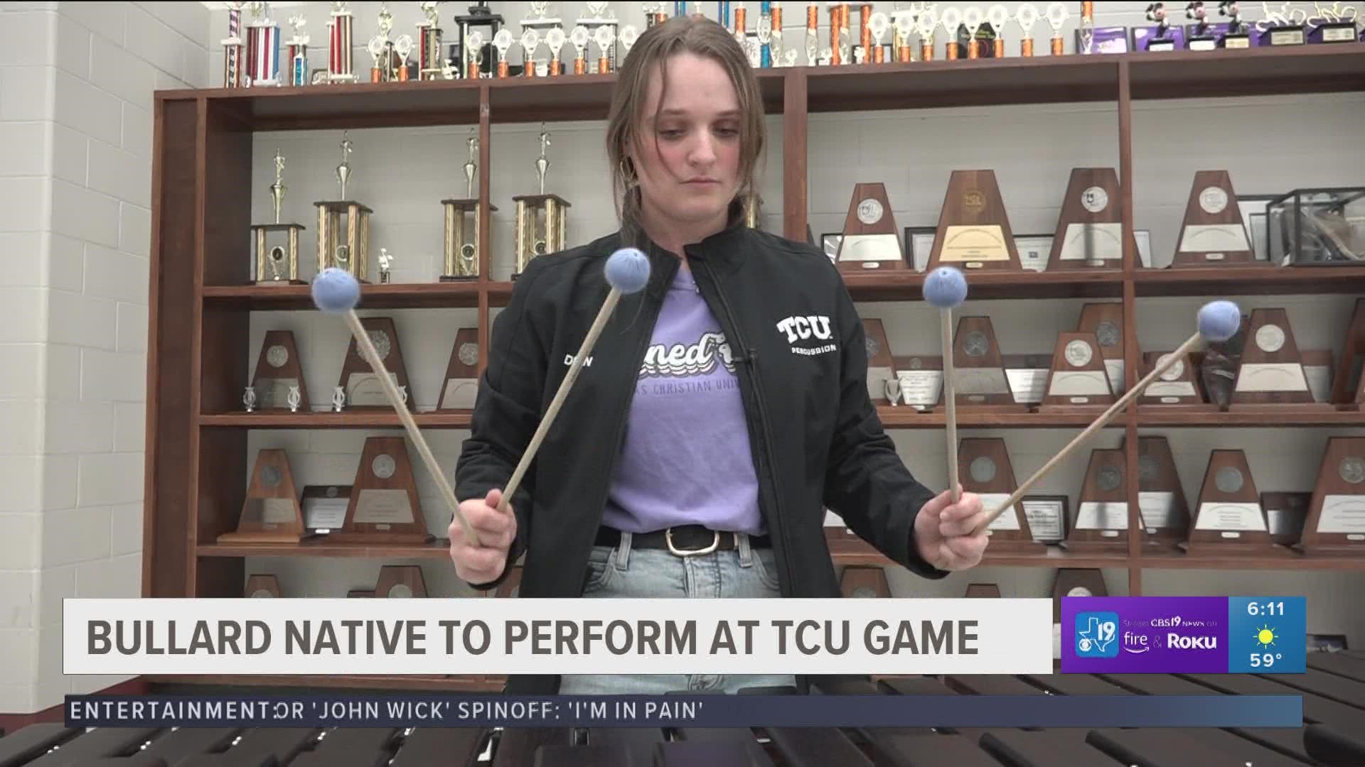 Emily Dean is part of the TCU Horned Frog Marching Band will be preforming in the championship game this week against Georgia