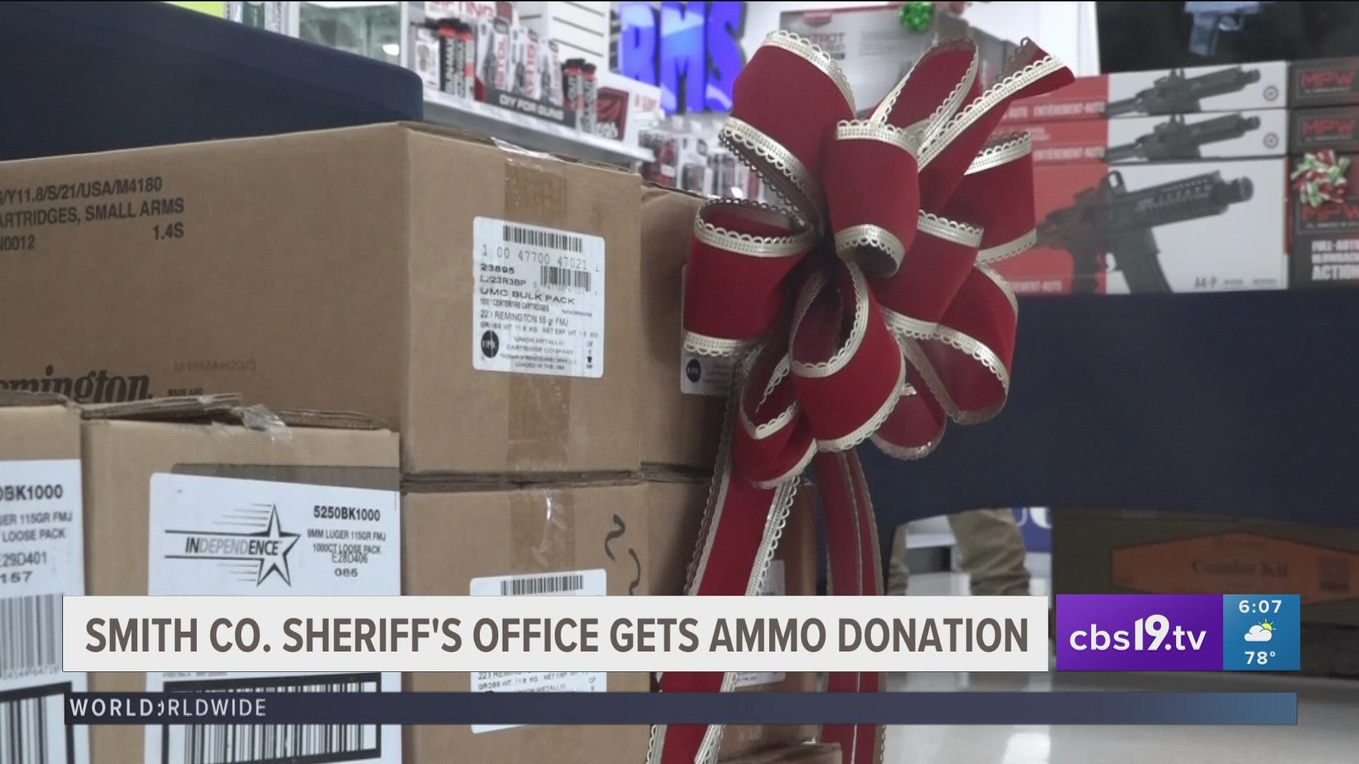 The owner of Superior Firearms donated 20,000 rounds of ammo to the Smith County Sheriff's Office as they have dealing with an ammo shortage for the past two years.