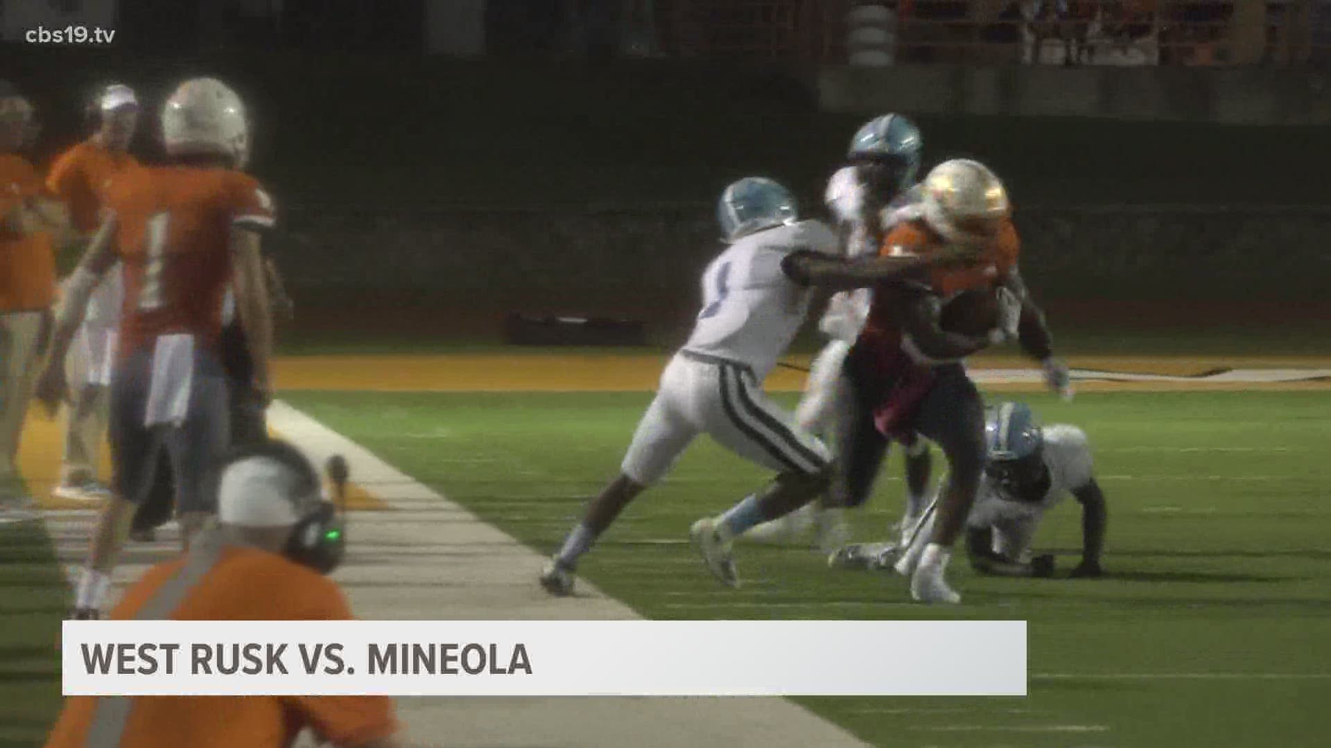 Mineola defeated West Rusk by a score of 36-14.