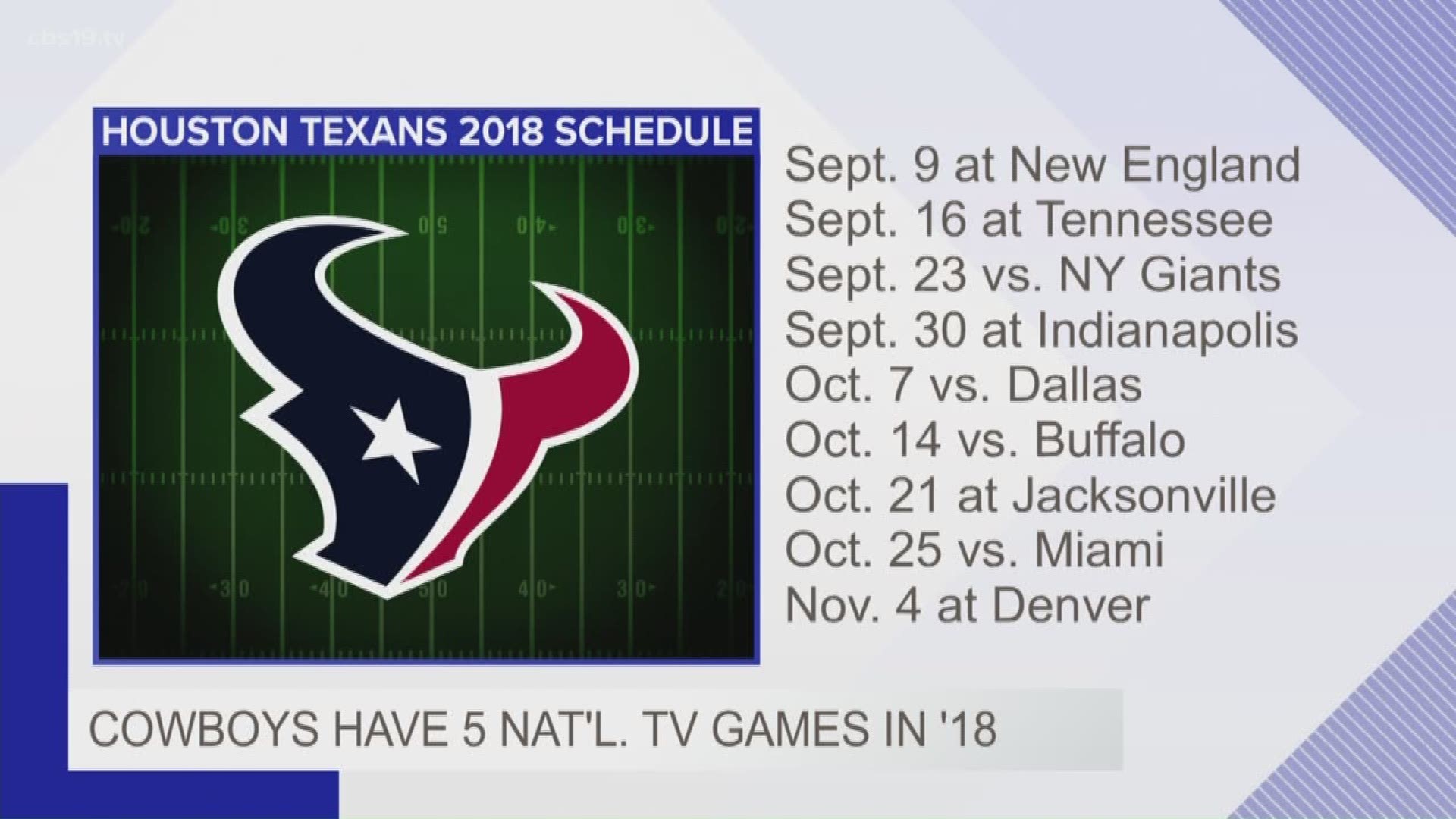 Texans unveil 2018 schedule