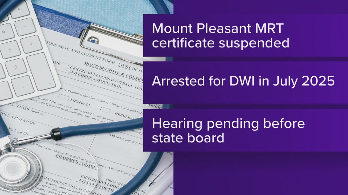 East Texas radiologic technologist's certificate temporarily suspended following DWI arrest