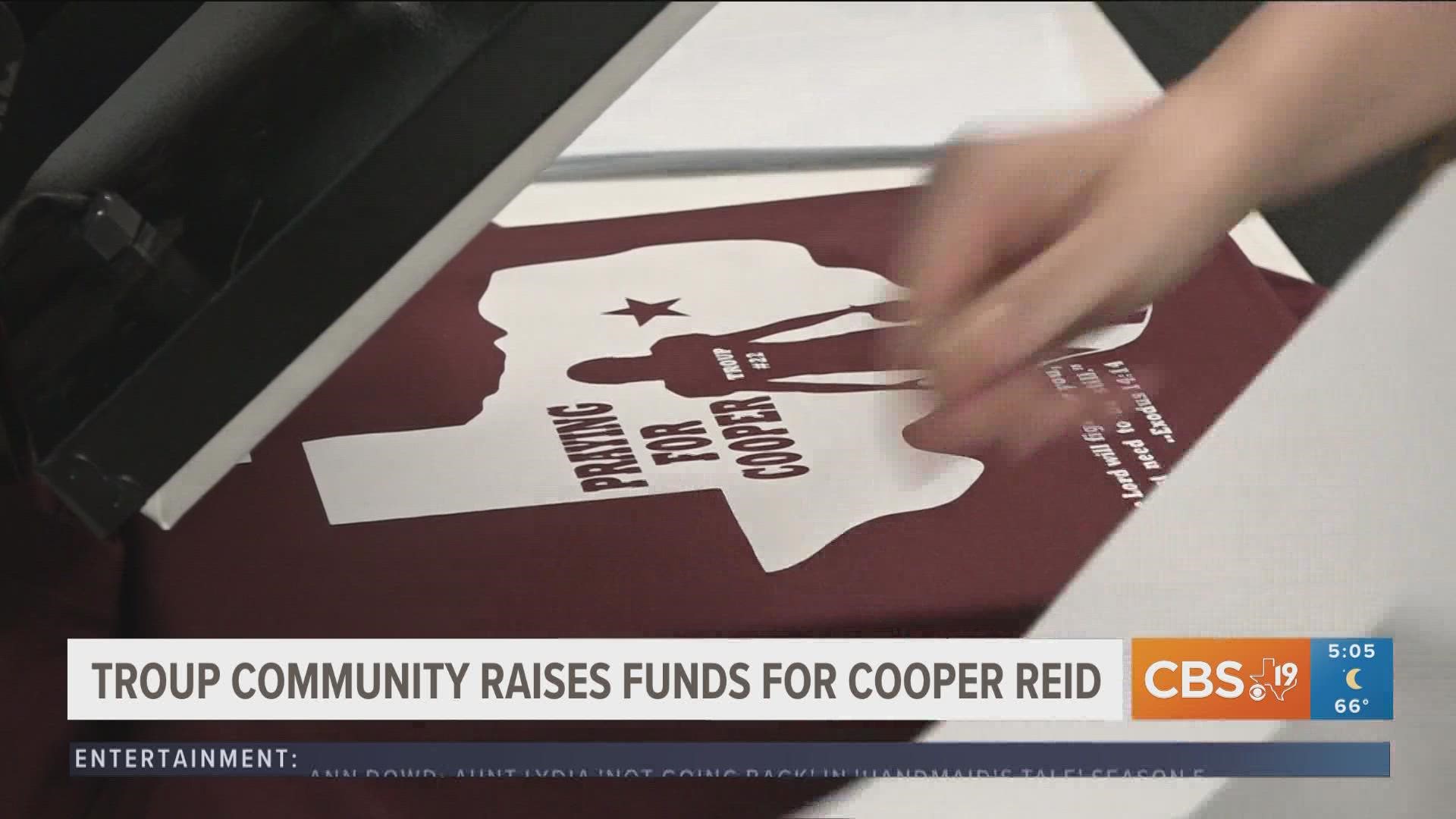 Community members in Troup are pressing t-shirts to raise funds for Cooper Reid's recovery.