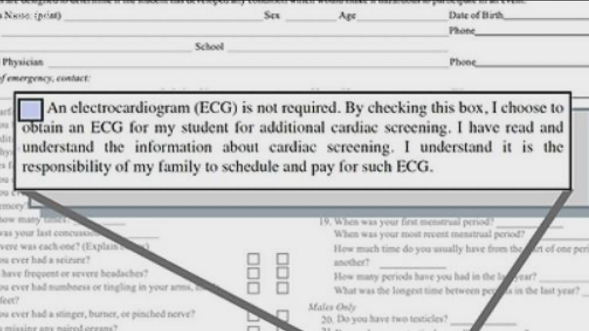 Cody's law was passed in 2019 requiring school districts to provide information to student athletes about the risk of cardiac arrest and the benefit of ECGs