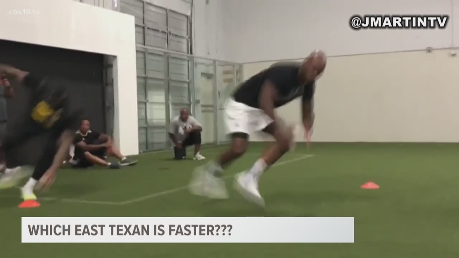 Two East Texas NFL stars race each other in drill