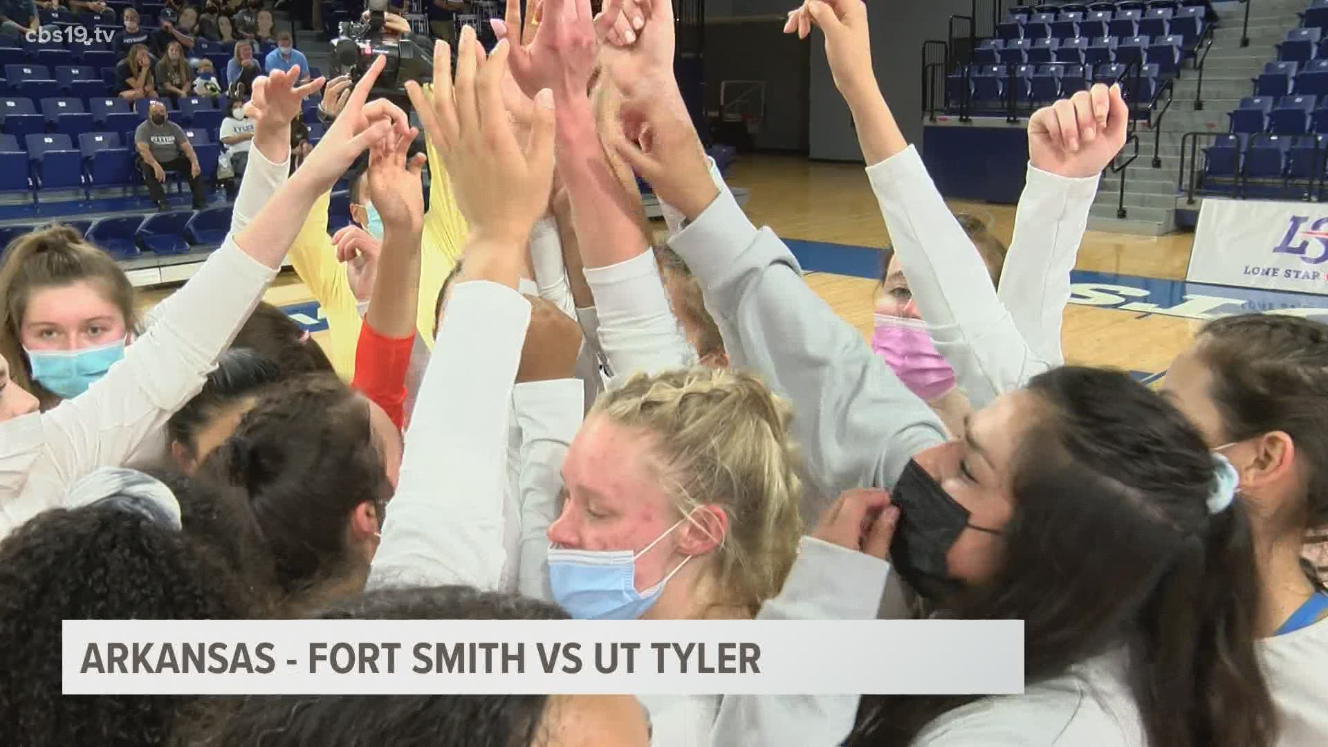 UT Tyler completes the clean sweep of the visitors from Arkansas Fort Smith to advance to the Lone Star Conference Tournament finals.