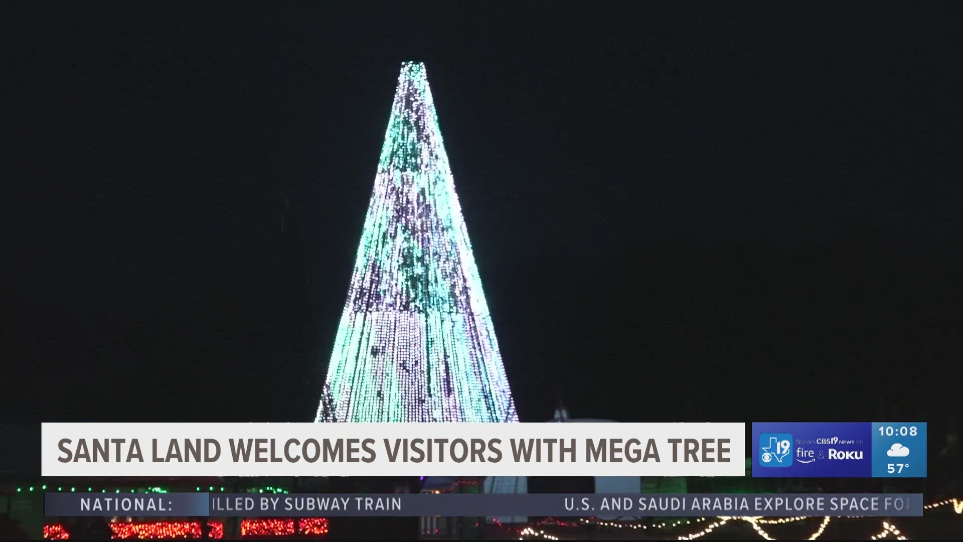 Their "mega tree" stands 75 feet tall and contains over 30,000 light bulbs to display unique patterns and designs.