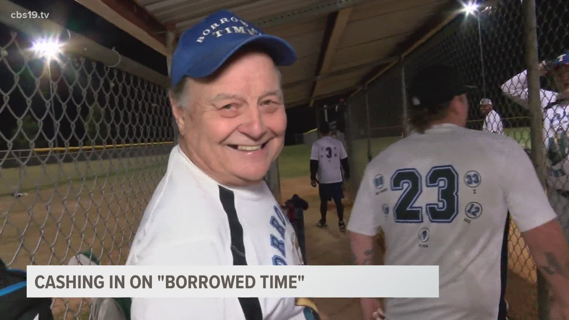 82 year old Terry Weiss has played organized softball in the City of Tyler for 50 years now, and he continues to cash in on "Borrowed Time"
