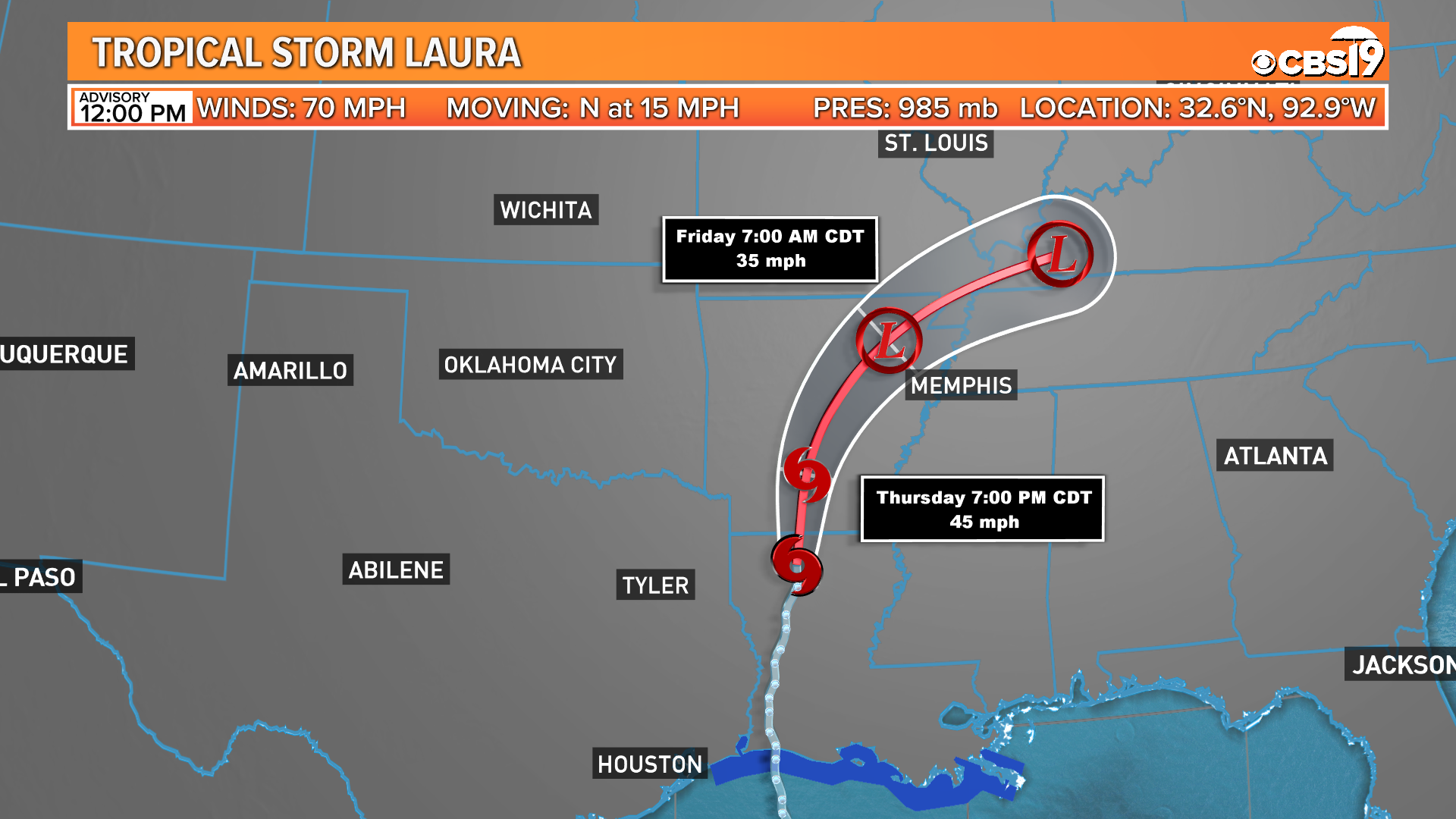 CBS19 WEATHER Hurricane Laura makes landfall with 150 MPH winds at 1 AM near Cameron, Louisiana